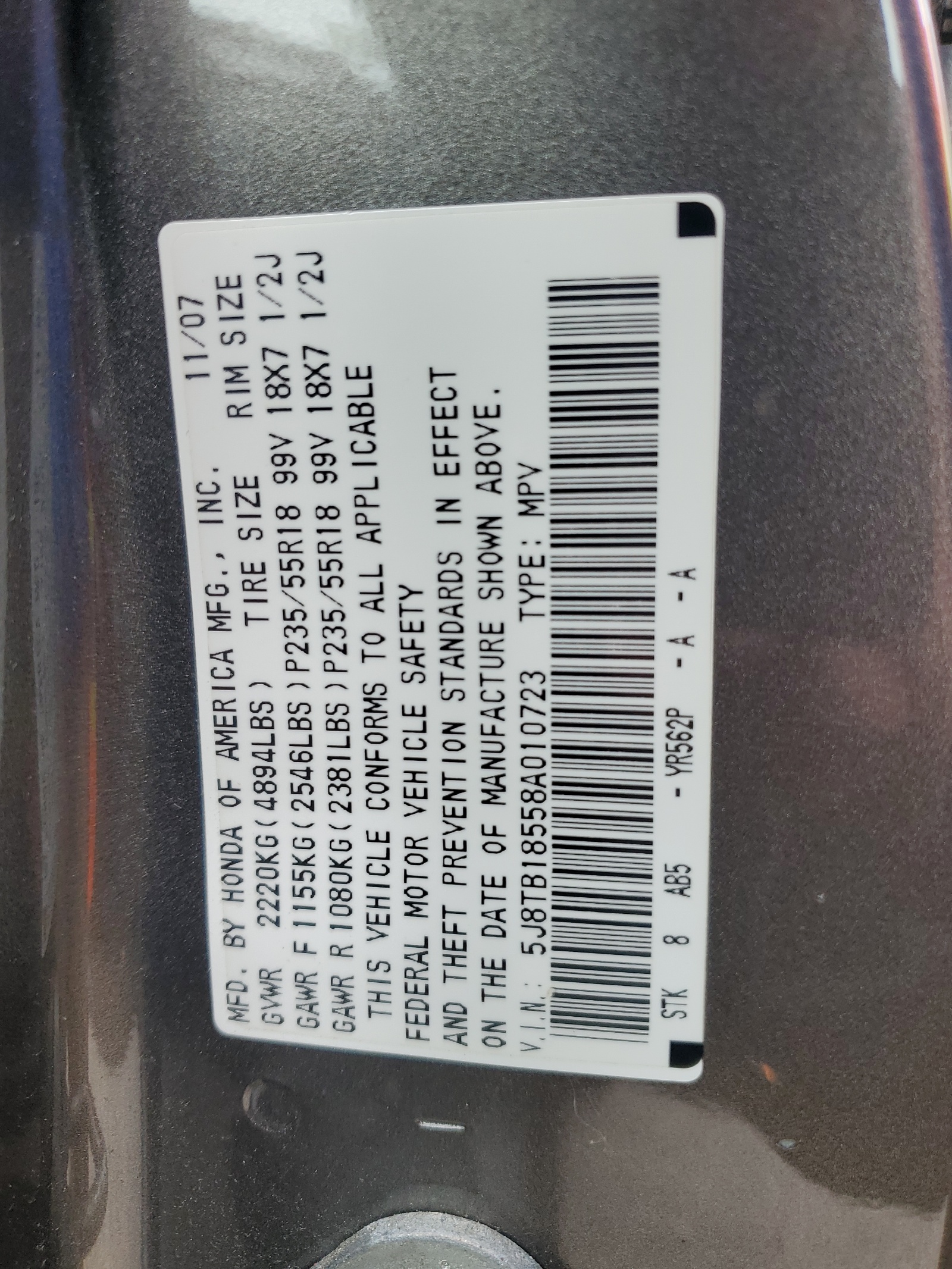 5J8TB18558A010723 2008 Acura Rdx Technology