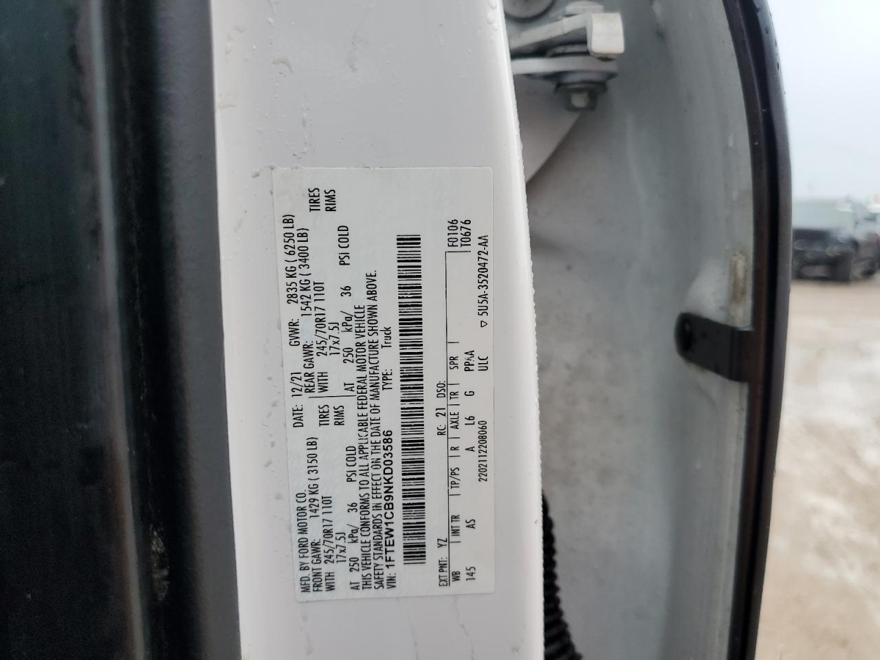 2022 Ford F150 Supercrew VIN: 1FTEW1CB9NKD03586 Lot: 68951134