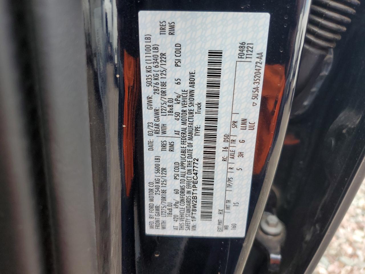 2023 Ford F250 Super Duty VIN: 1FT8W2BT1PEC47772 Lot: 65754824