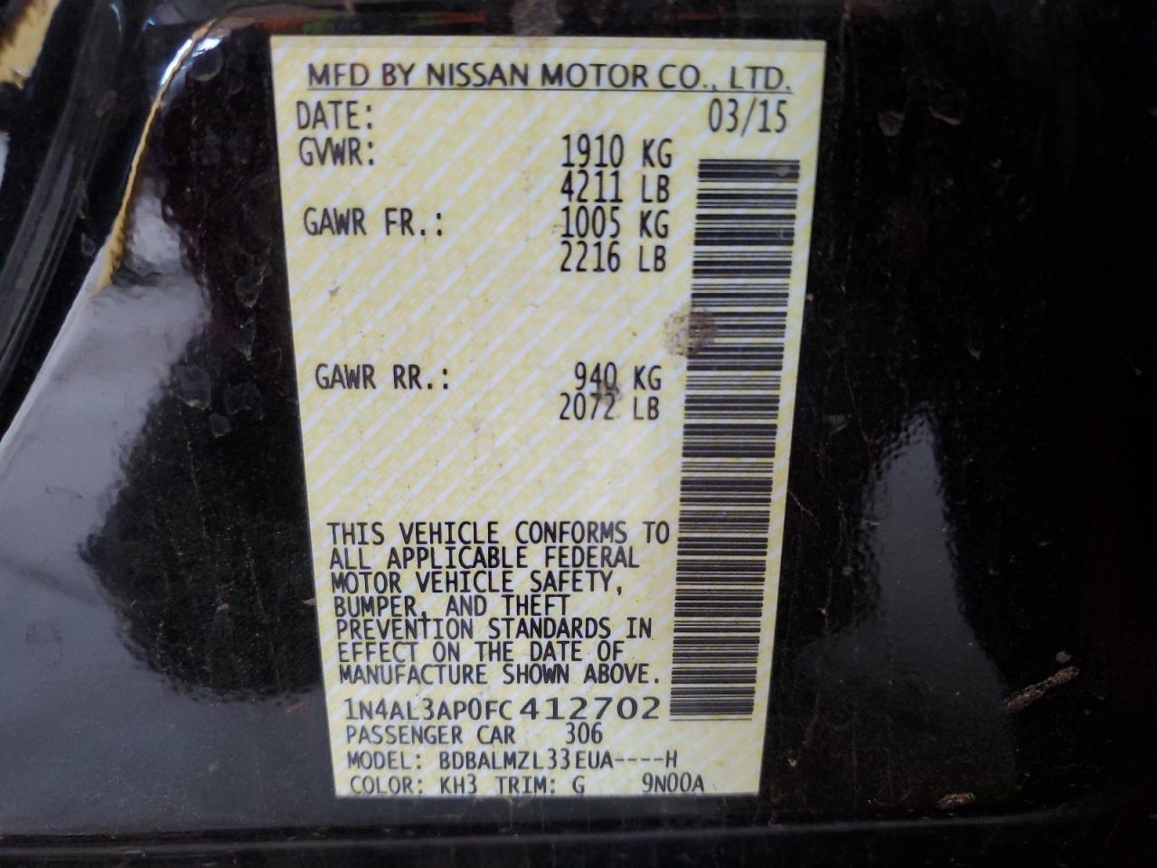 1N4AL3AP0FC412702 2015 Nissan Altima 2.5