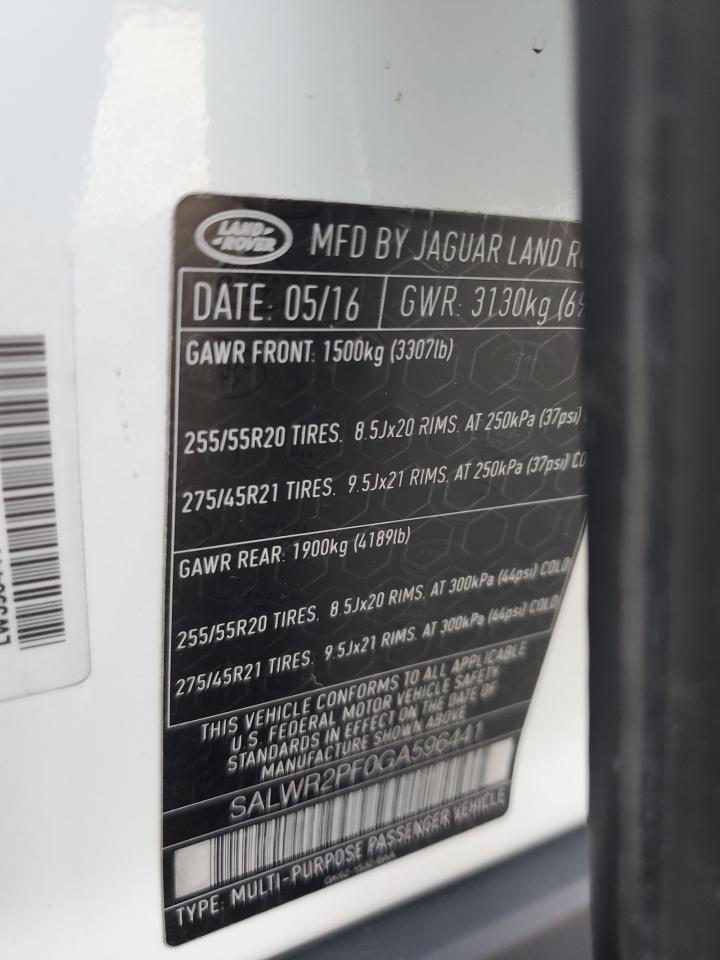 2016 Land Rover Range Rover Sport Hse VIN: SALWR2PF0GA596441 Lot: 65734104