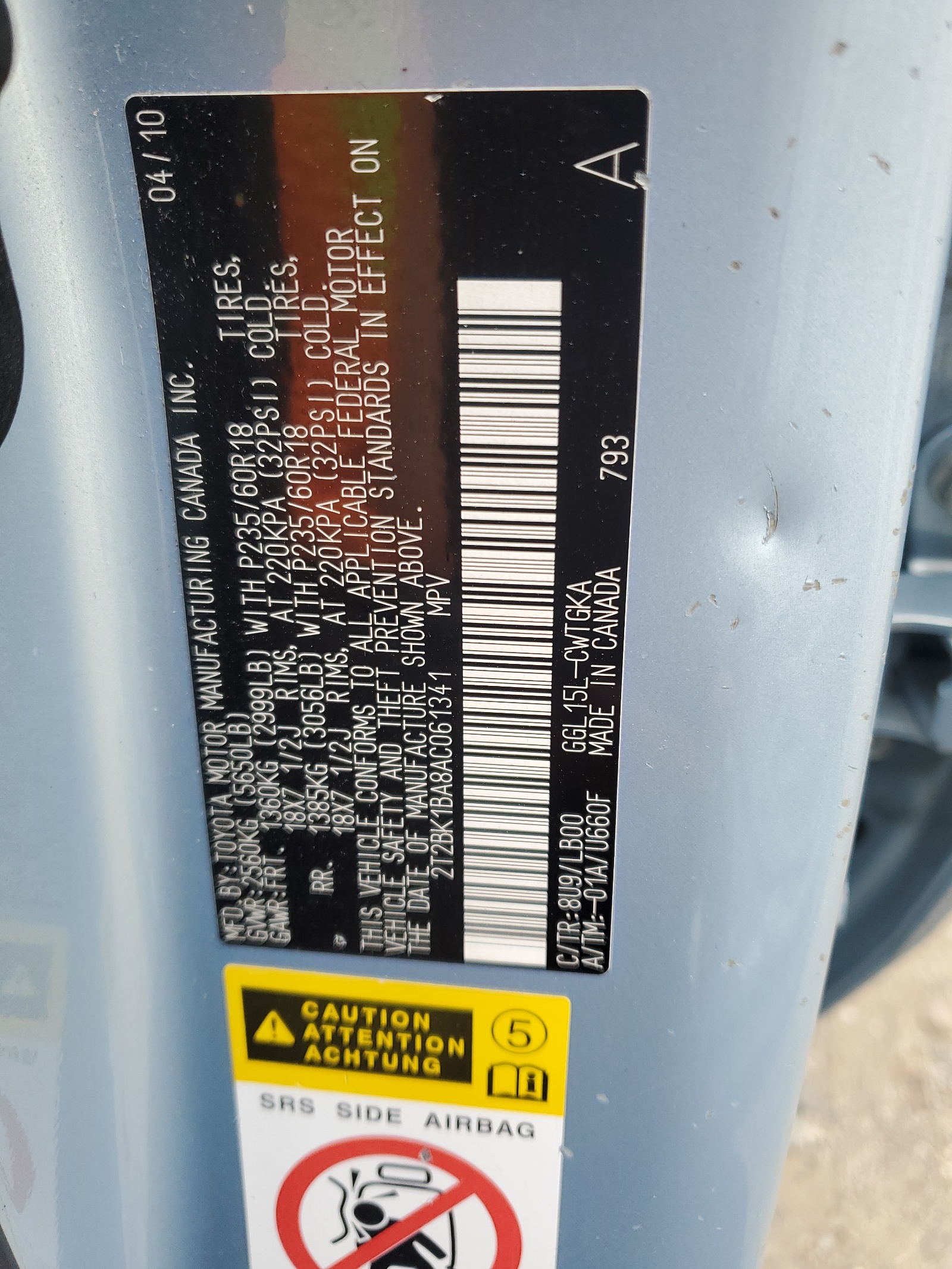 2T2BK1BA8AC061341 2010 Lexus Rx 350