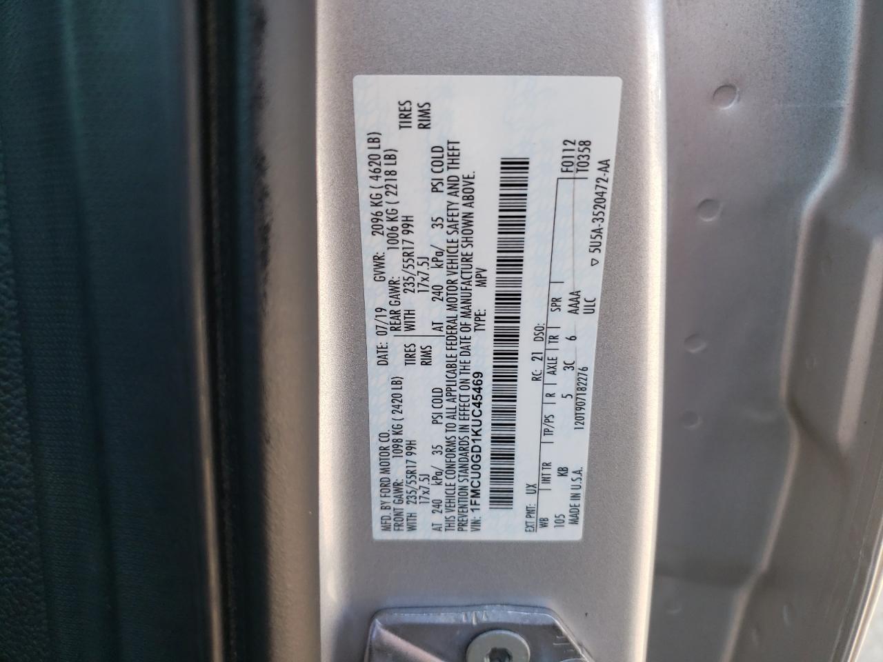 1FMCU0GD1KUC45469 2019 Ford Escape Se