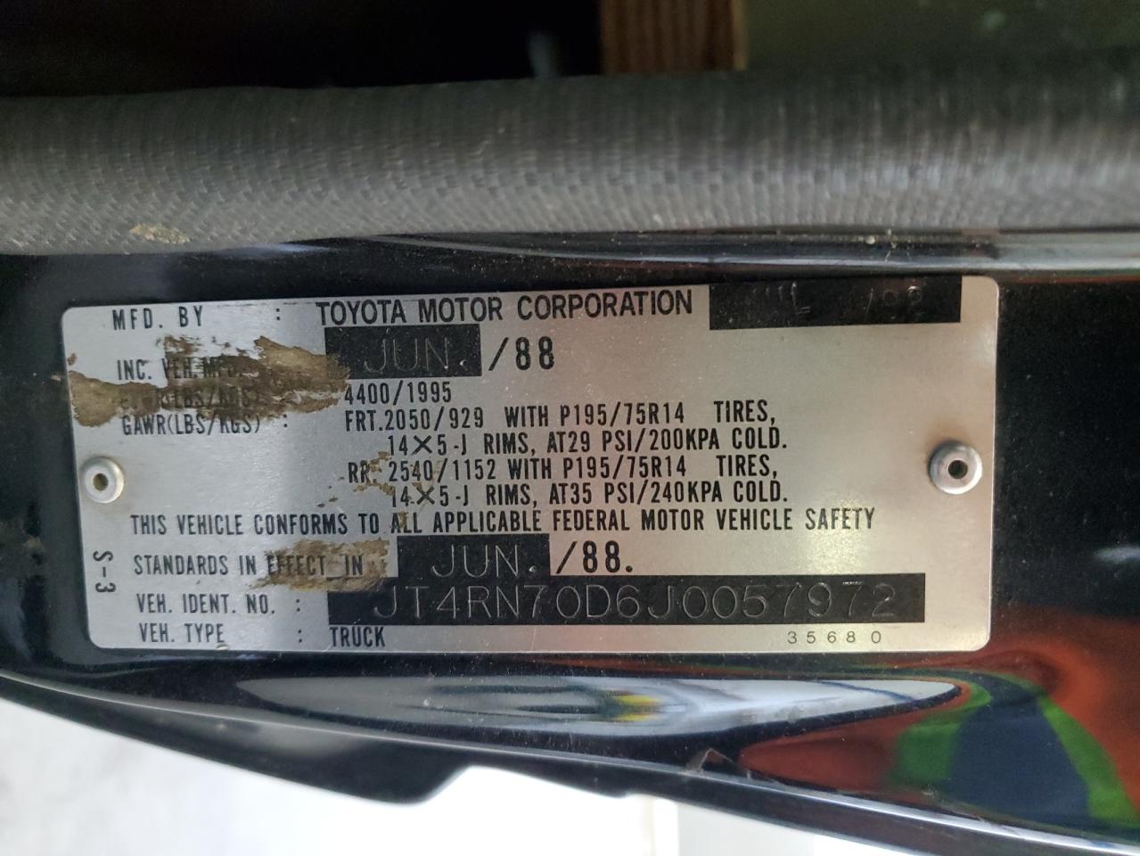 1988 Toyota Pickup Xtracab Rn70 Dlx VIN: JT4RN70D6J0057972 Lot: 67210654