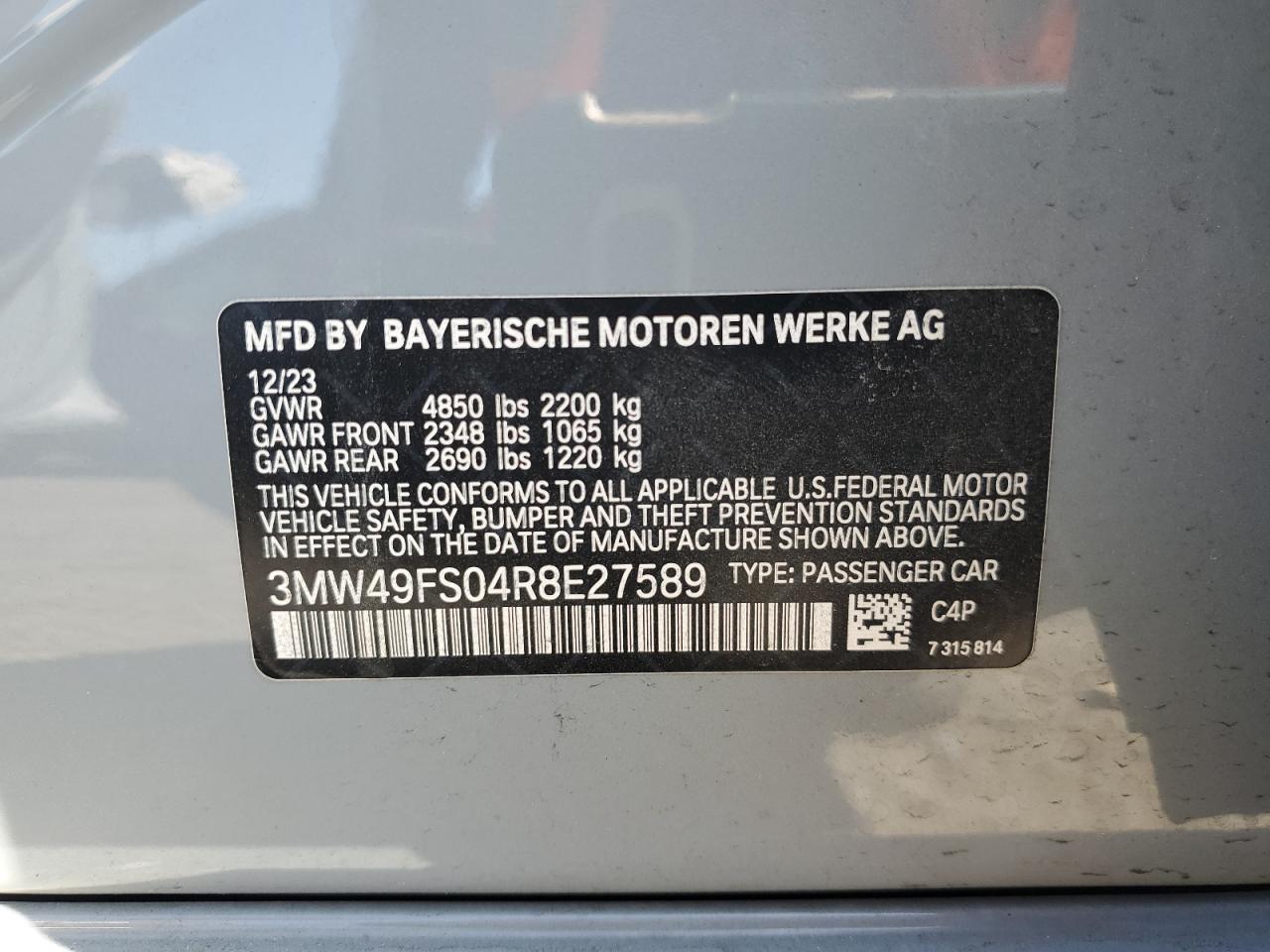 3MW49FS04R8E27589 2024 BMW M340I