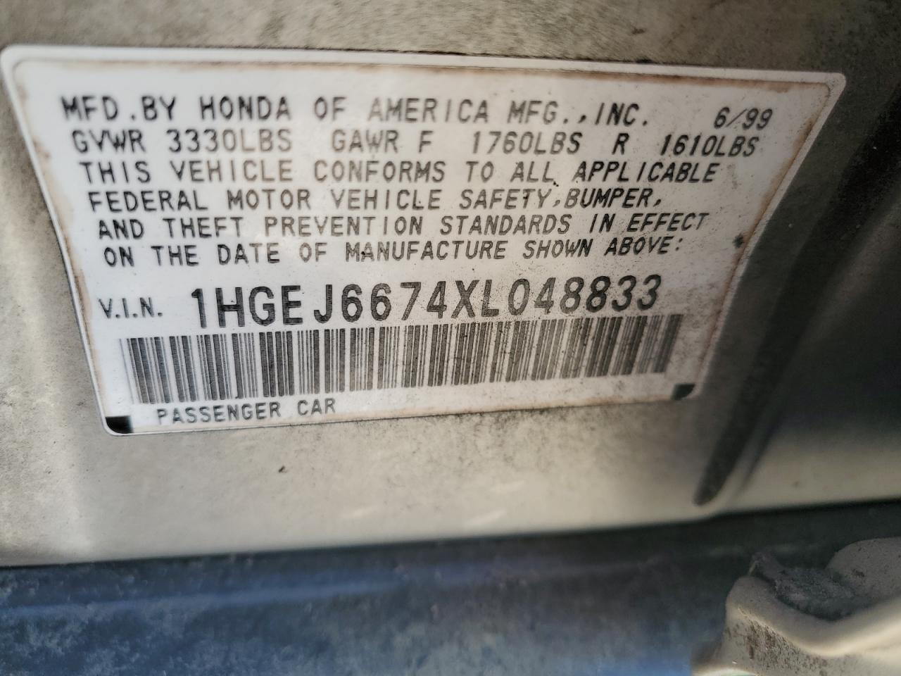 1HGEJ6674XL048833 1999 Honda Civic Lx