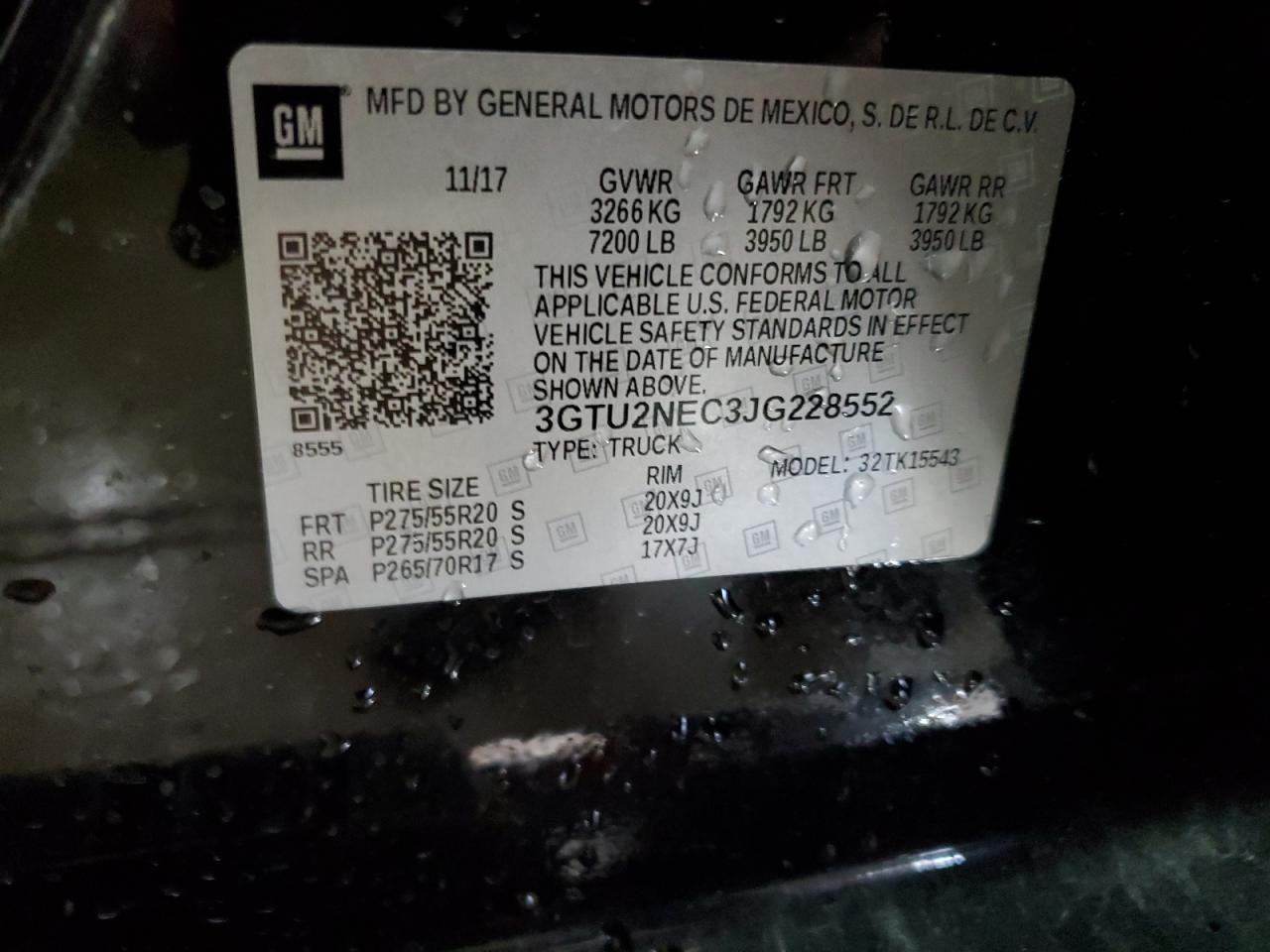 2018 GMC Sierra K1500 Slt VIN: 3GTU2NEC3JG228552 Lot: 67145684