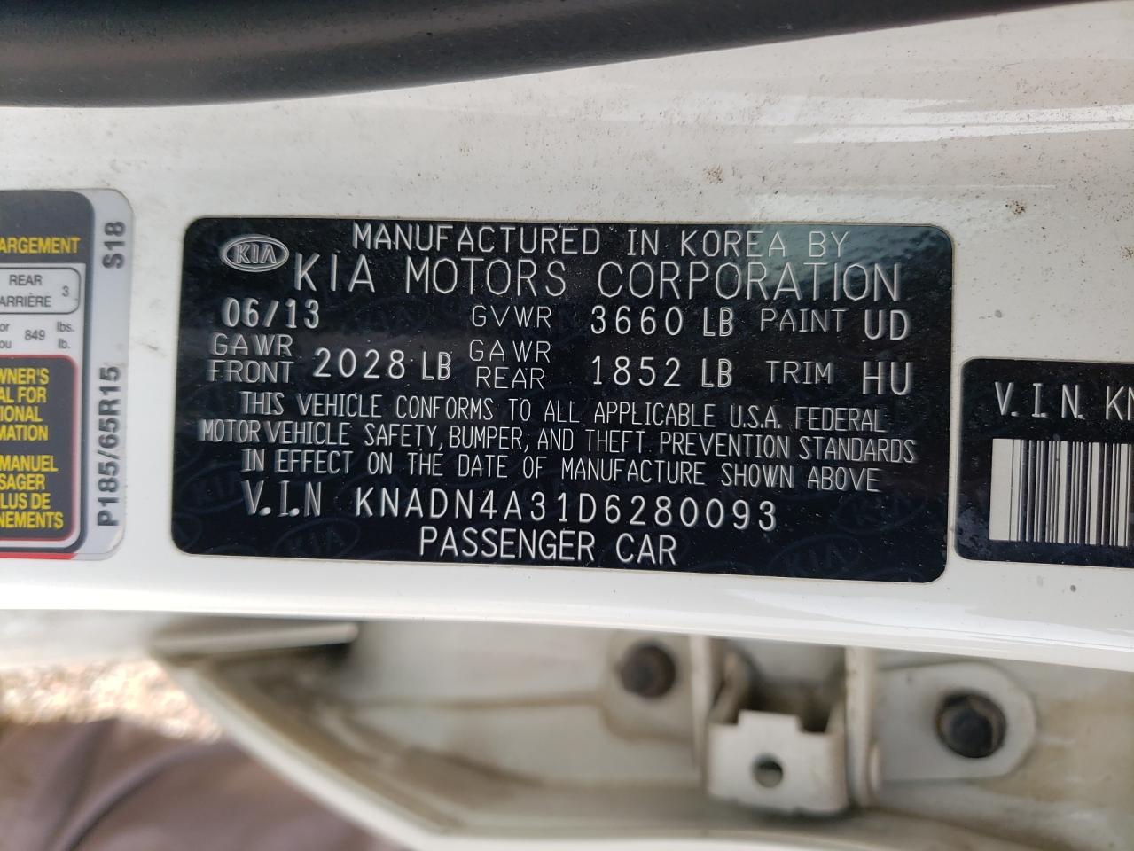 KNADN4A31D6280093 2013 Kia Rio Ex