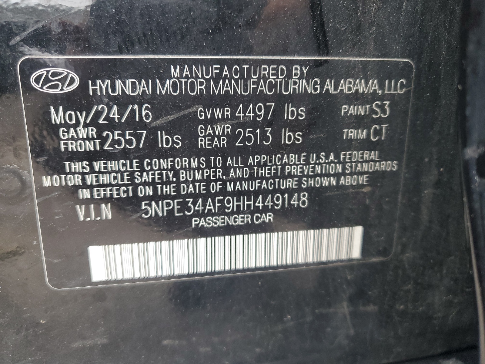 5NPE34AF9HH449148 2017 Hyundai Sonata Sport