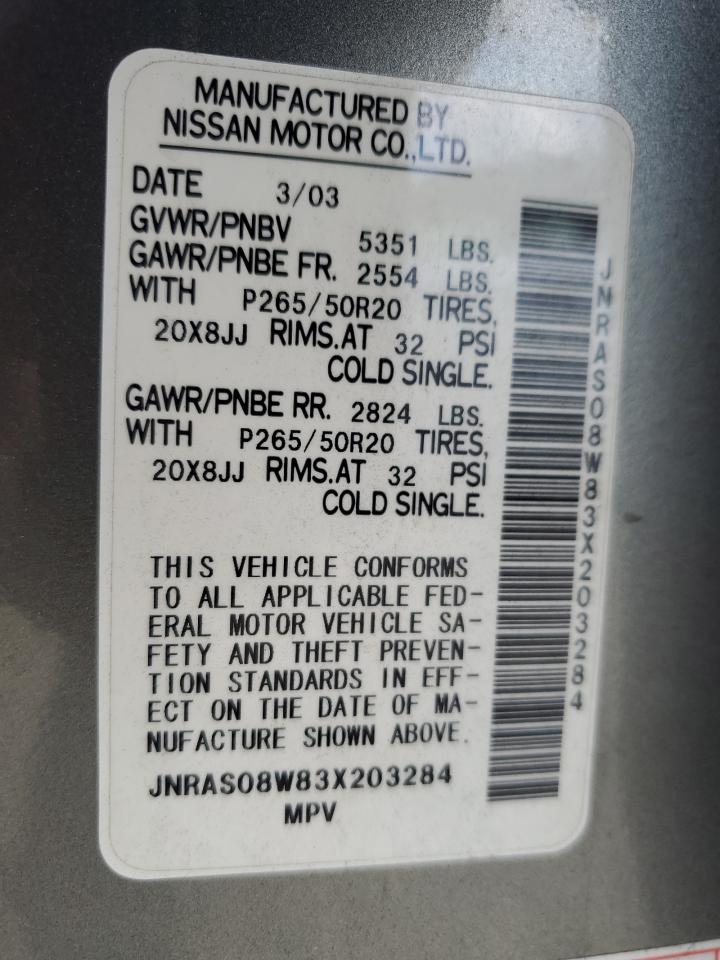 2003 Infiniti Fx35 VIN: JNRAS08W83X203284 Lot: 65853364