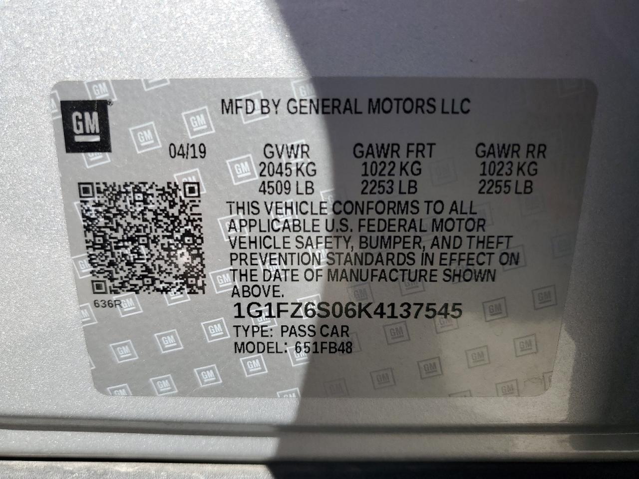 1G1FZ6S06K4137545 2019 Chevrolet Bolt Ev Premier