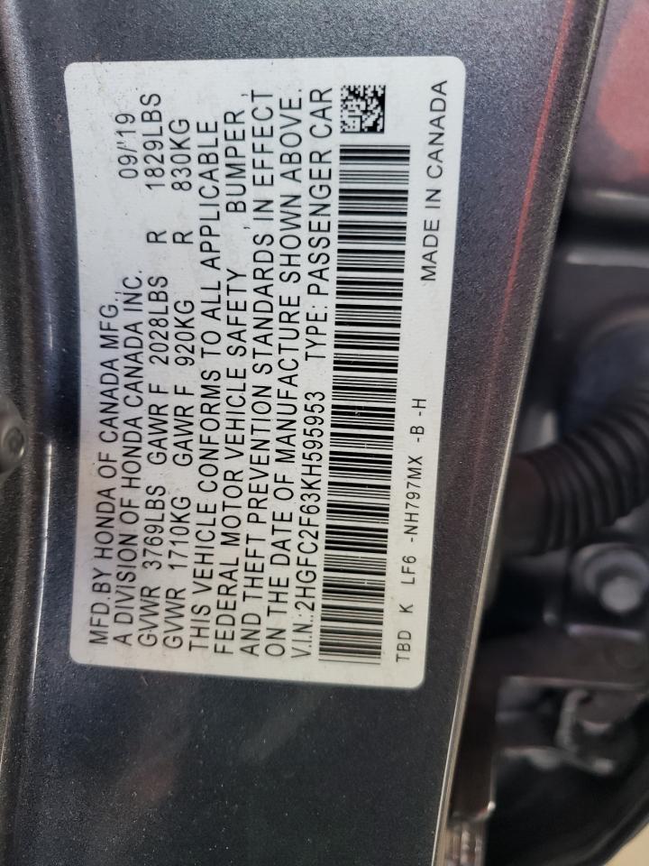 2HGFC2F63KH595953 2019 Honda Civic Lx