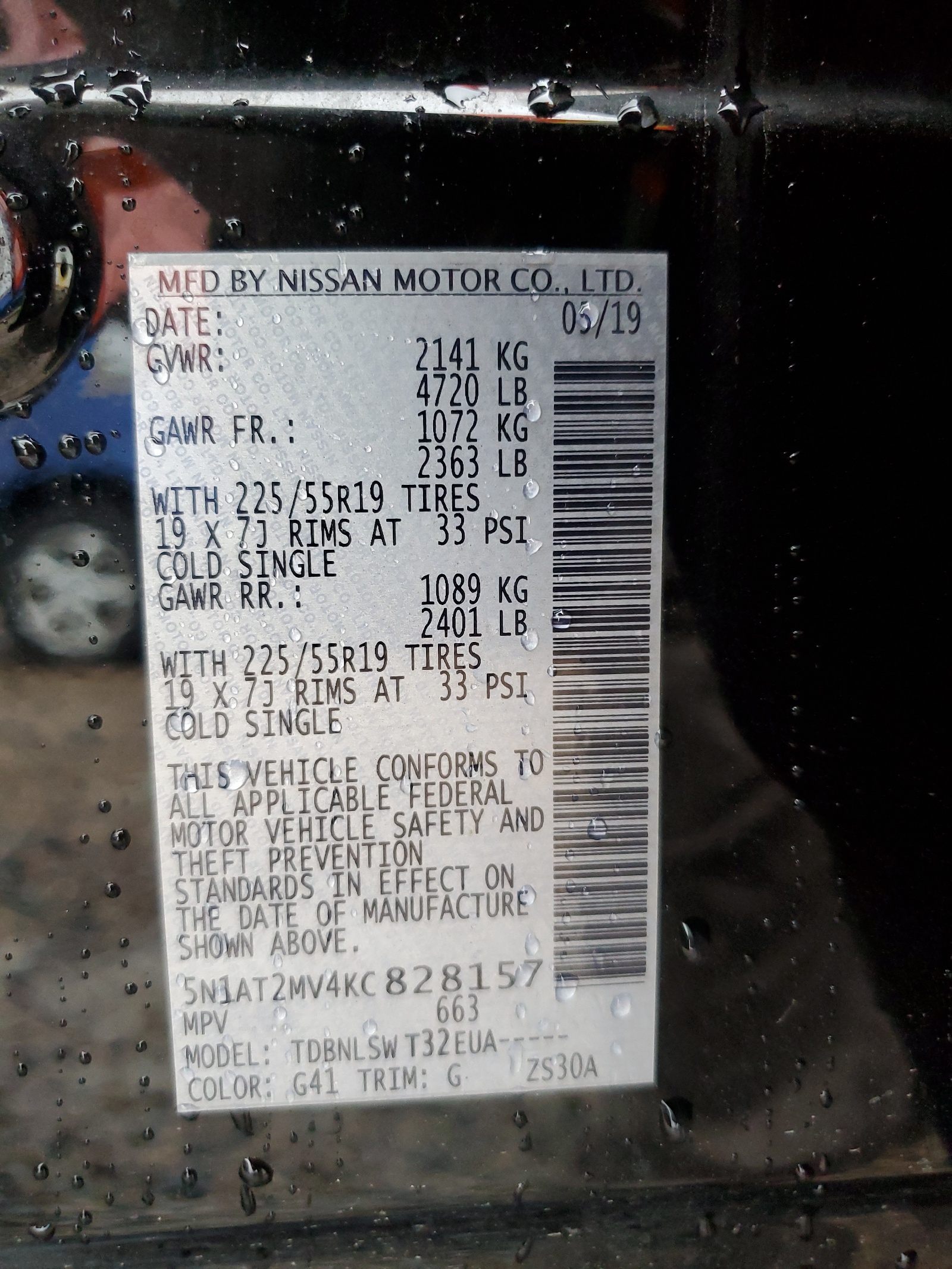 5N1AT2MV4KC828157 2019 Nissan Rogue S