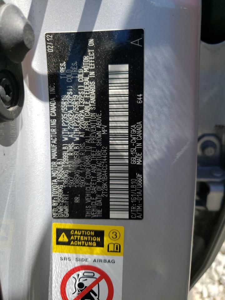 2012 Lexus Rx 350 VIN: 2T2BK1BA4CC144042 Lot: 65090724