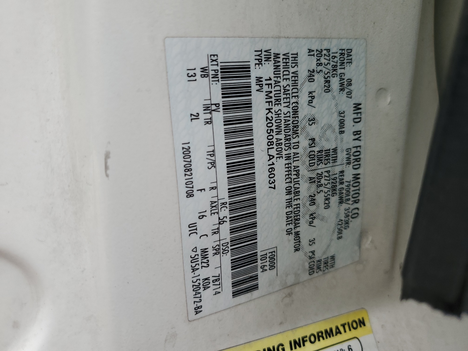 1FMFK20508LA16037 2008 Ford Expedition El Limited