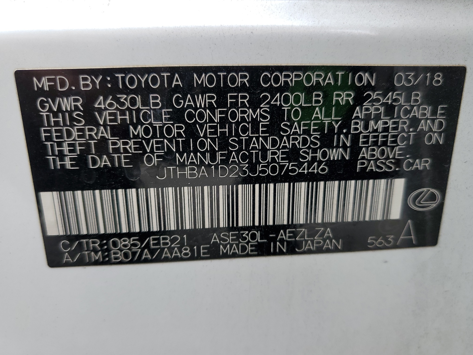 JTHBA1D23J5075446 2018 Lexus Is 300
