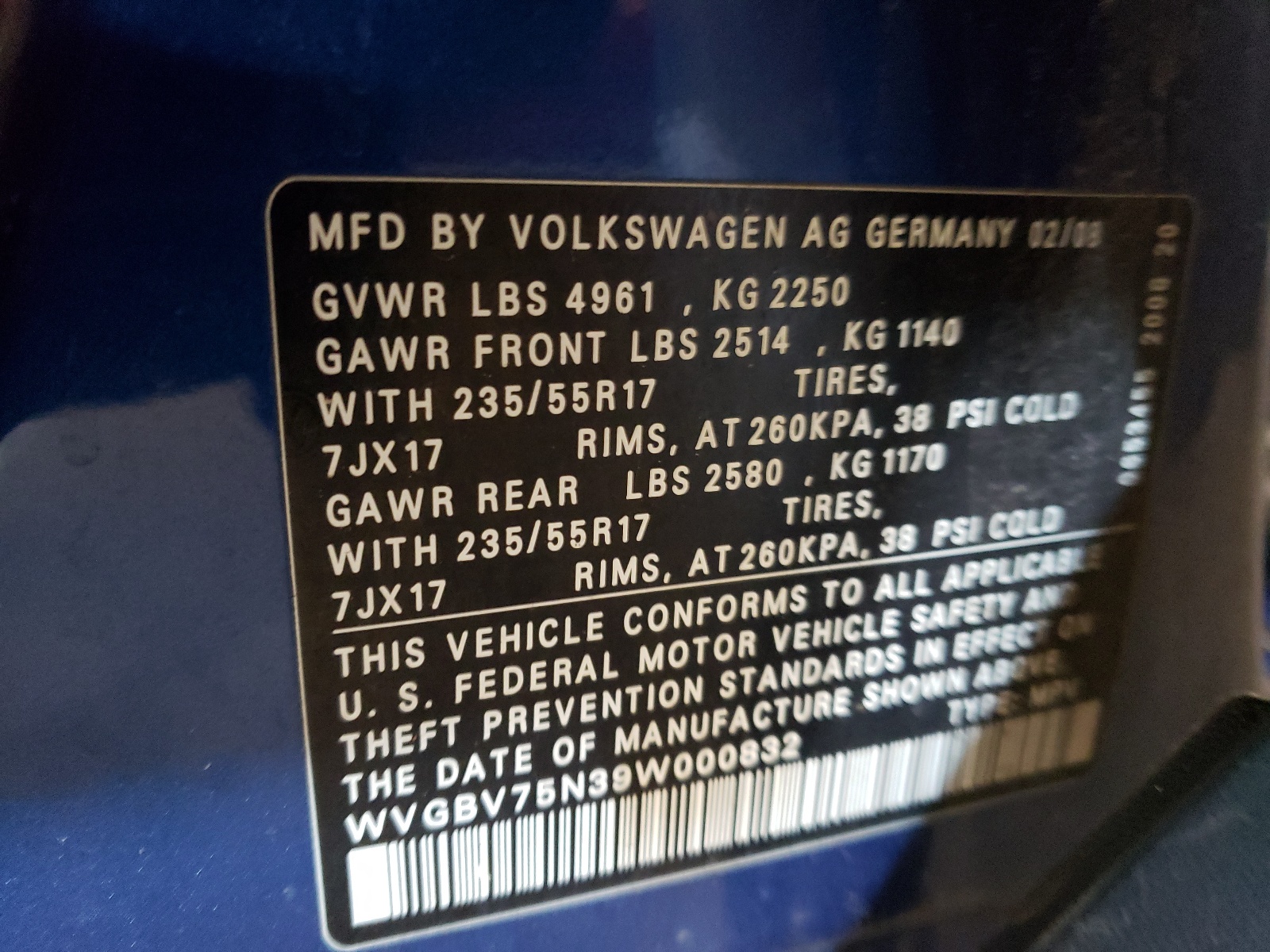 WVGBV75N39W000832 2009 Volkswagen Tiguan Se