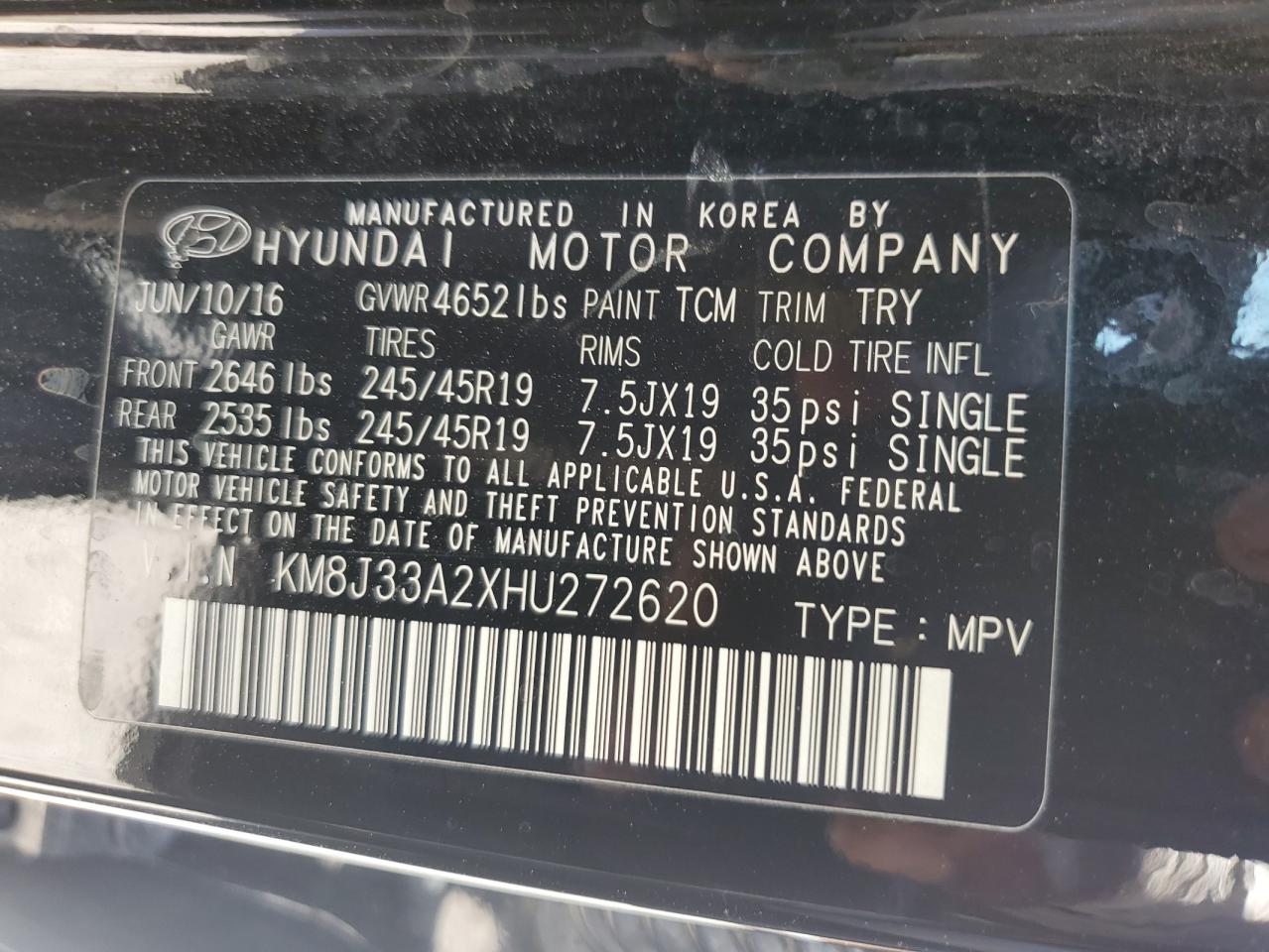 KM8J33A2XHU272620 2017 Hyundai Tucson Limited