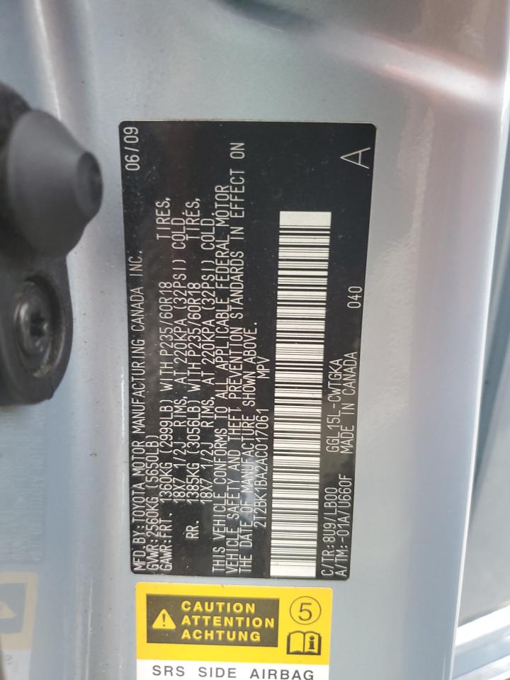 2010 Lexus Rx 350 VIN: 2T2BK1BA2AC017061 Lot: 66097094