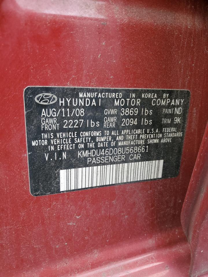2008 Hyundai Elantra Gls VIN: KMHDU46D08U568661 Lot: 65551544