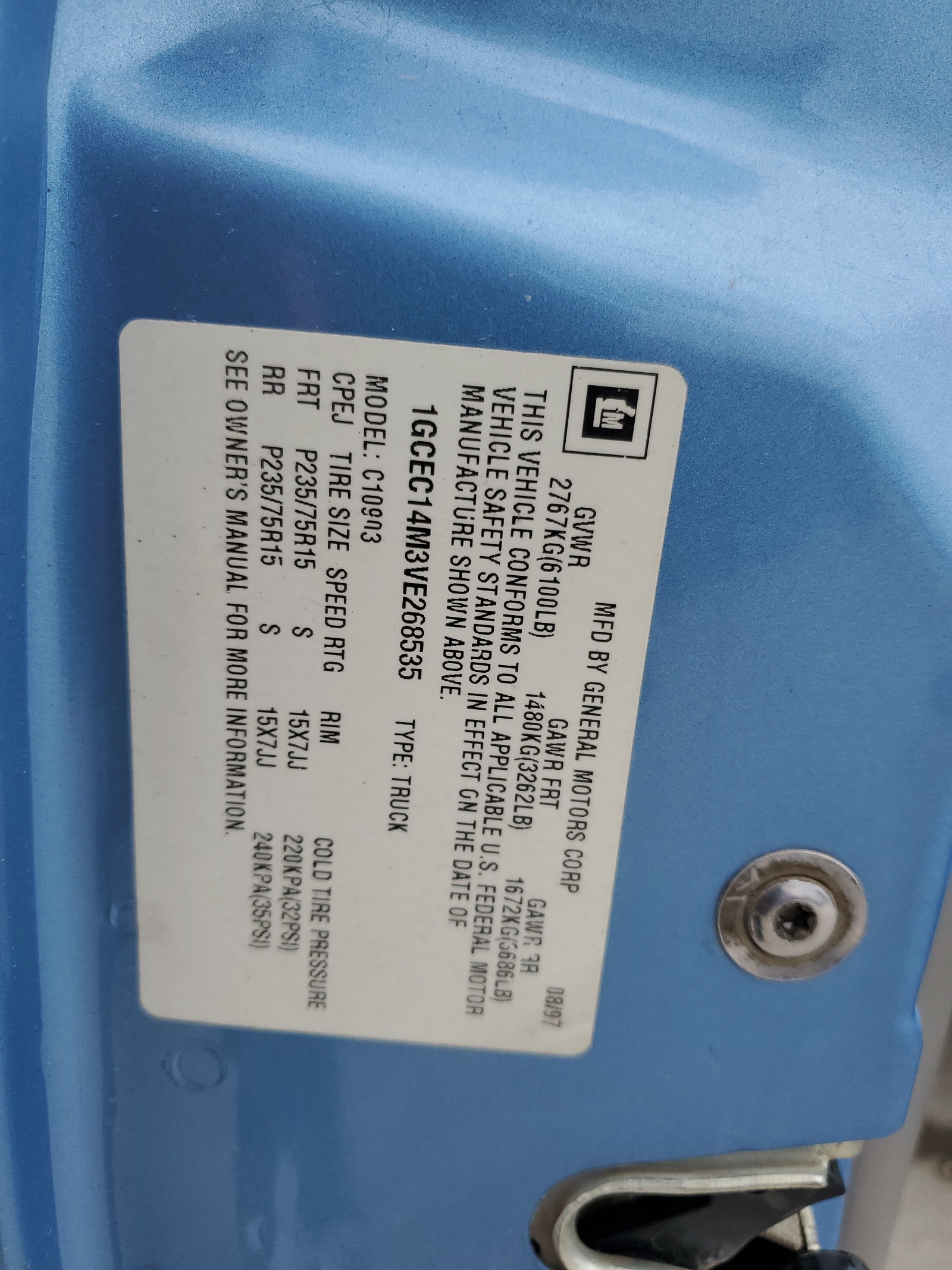 1GCEC14M3VE268535 1997 Chevrolet Gmt-400 C1500