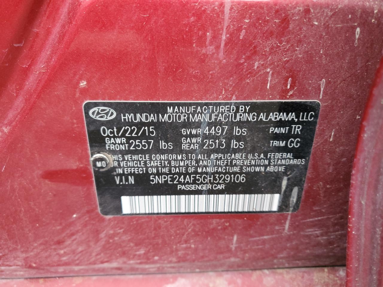 5NPE24AF5GH329106 2016 Hyundai Sonata Se