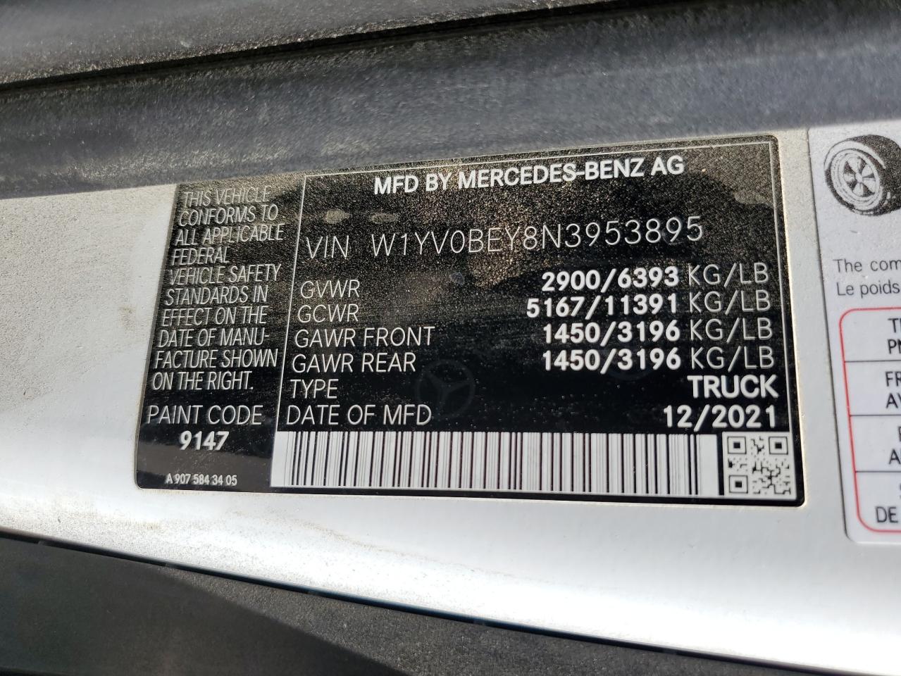 W1YV0BEY8N3953895 2022 Mercedes-Benz Metris