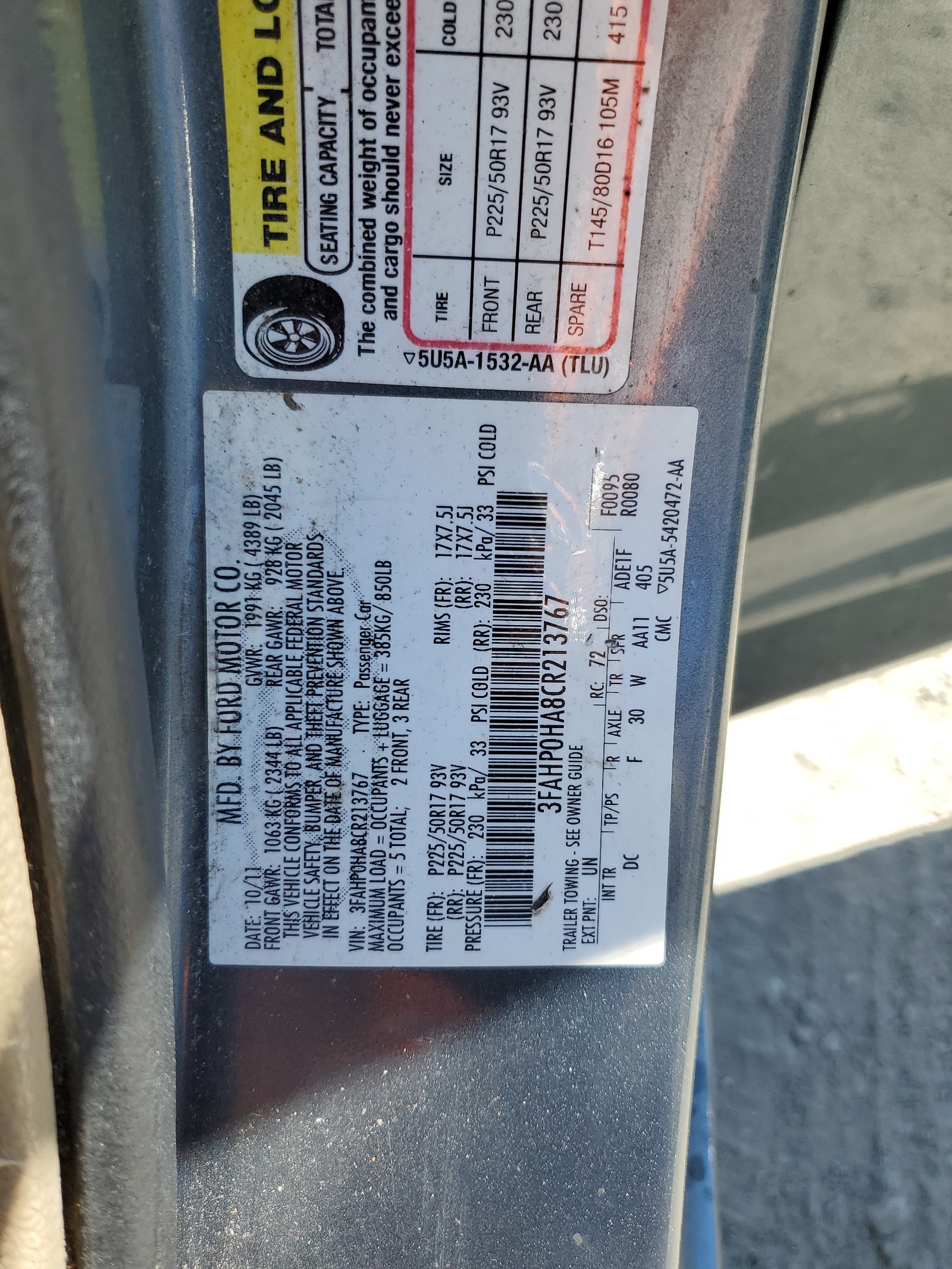 3FAHP0HA8CR213767 2012 Ford Fusion Se