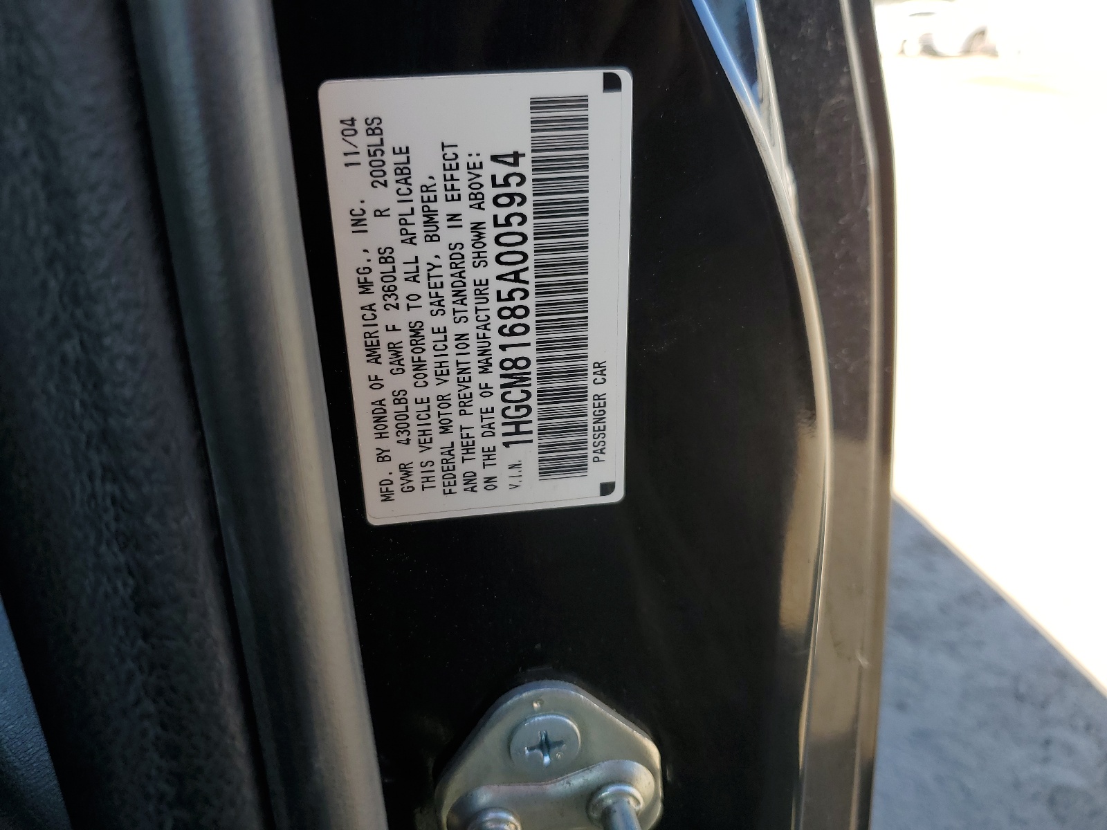 1HGCM81685A005954 2005 Honda Accord Ex