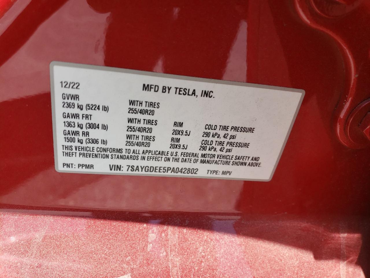 7SAYGDEE5PA042802 2023 Tesla Model Y