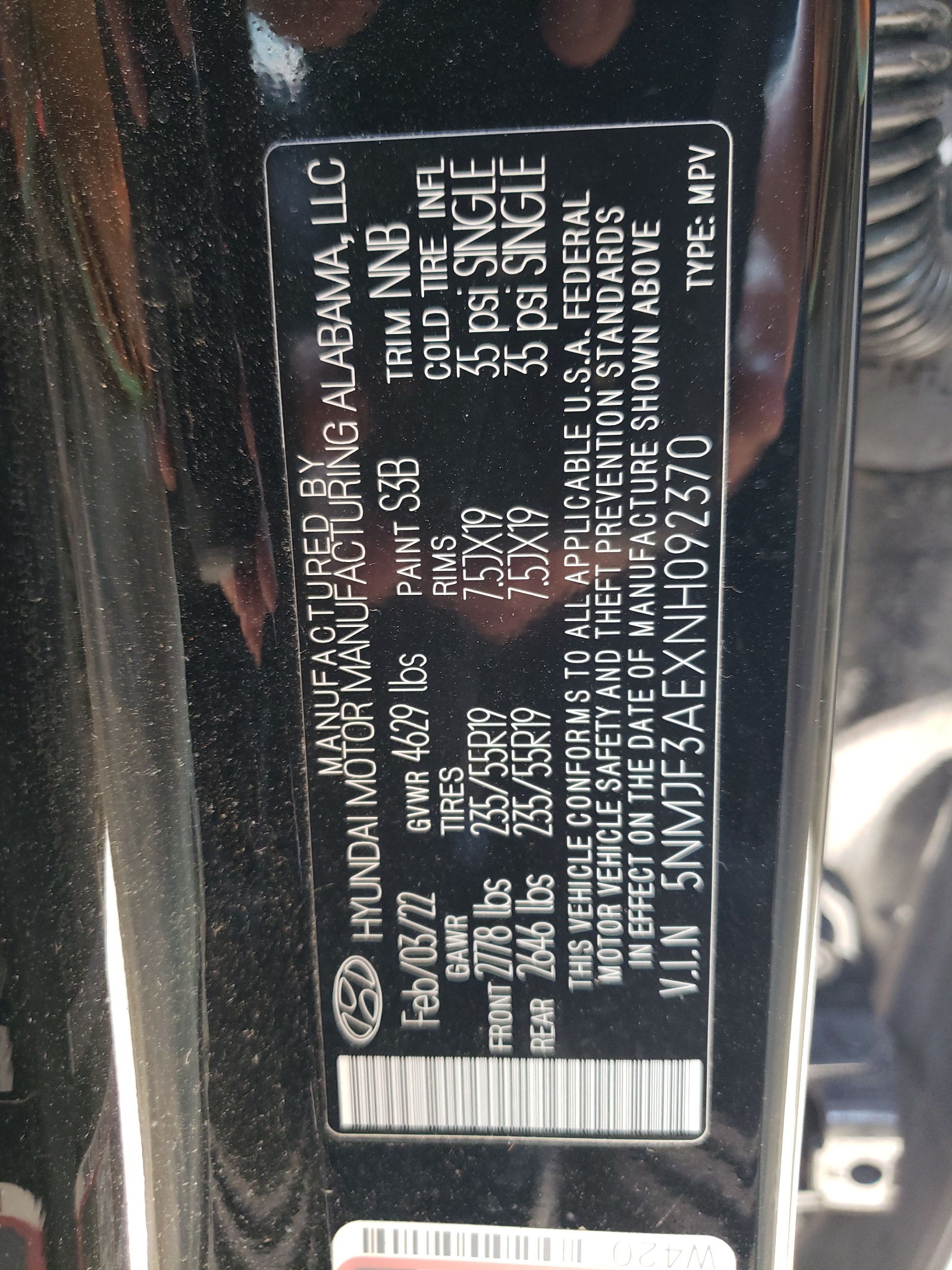 5NMJF3AEXNH092370 2022 Hyundai Tucson Sel