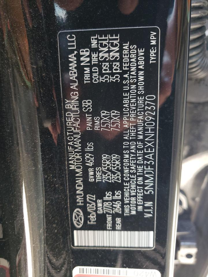 2022 Hyundai Tucson Sel VIN: 5NMJF3AEXNH092370 Lot: 66572124