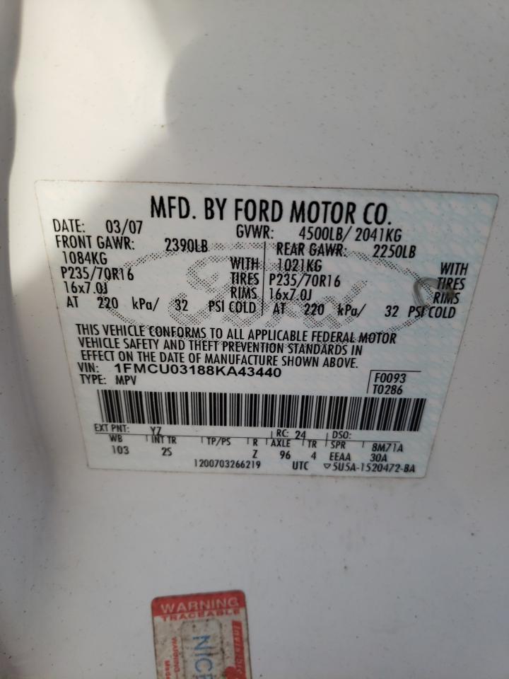 2008 Ford Escape Xlt VIN: 1FMCU03188KA43440 Lot: 65919604