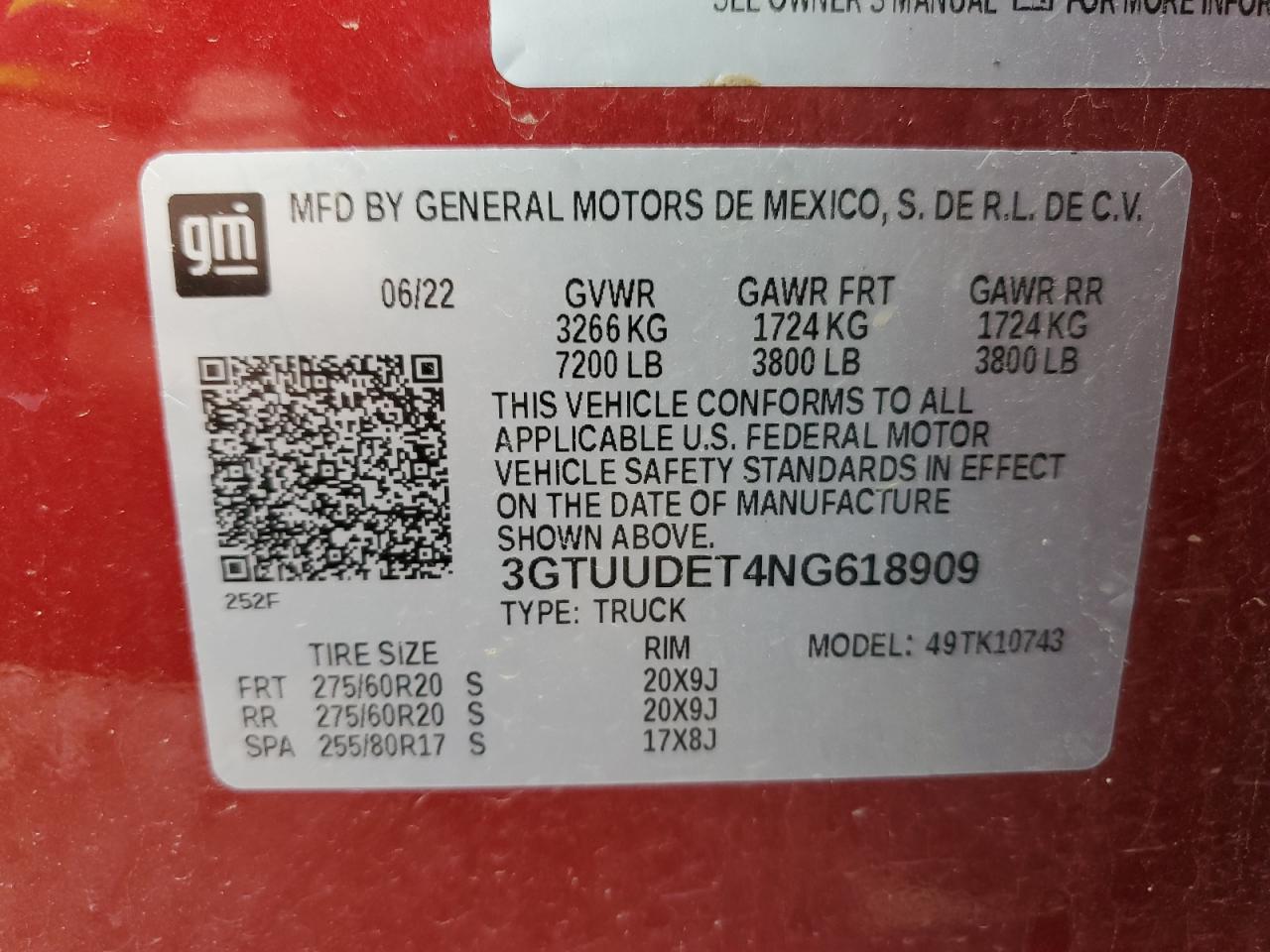 3GTUUDET4NG618909 2022 GMC Sierra K1500 Slt