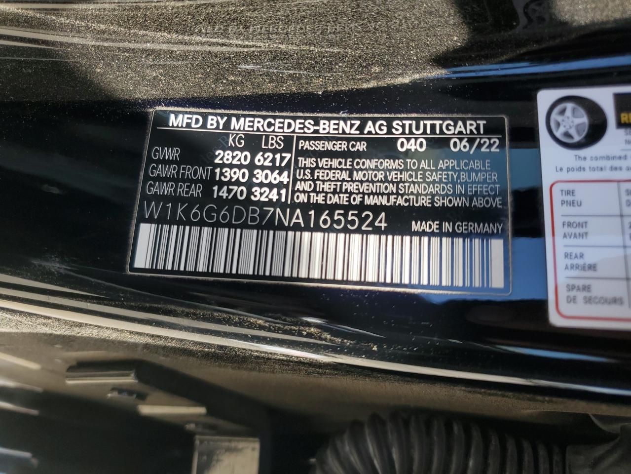 2022 Mercedes-Benz S 500 4Matic VIN: W1K6G6DB7NA165524 Lot: 67213494