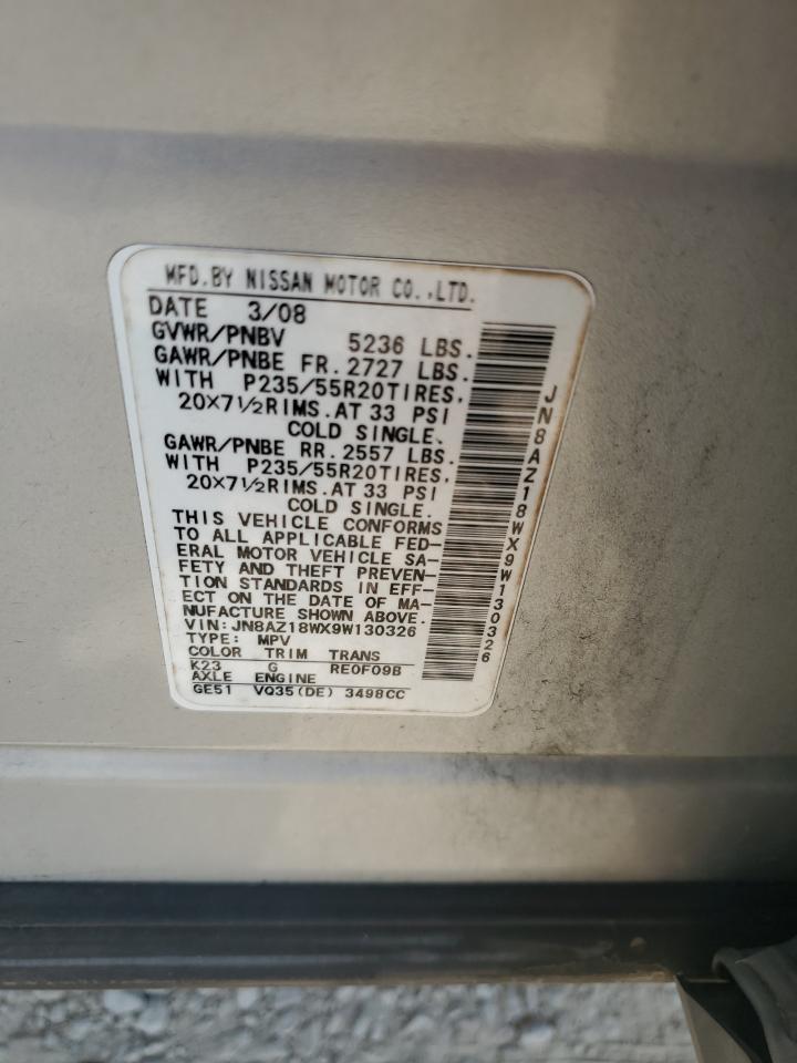 2009 Nissan Murano S VIN: JN8AZ18WX9W130326 Lot: 67231834