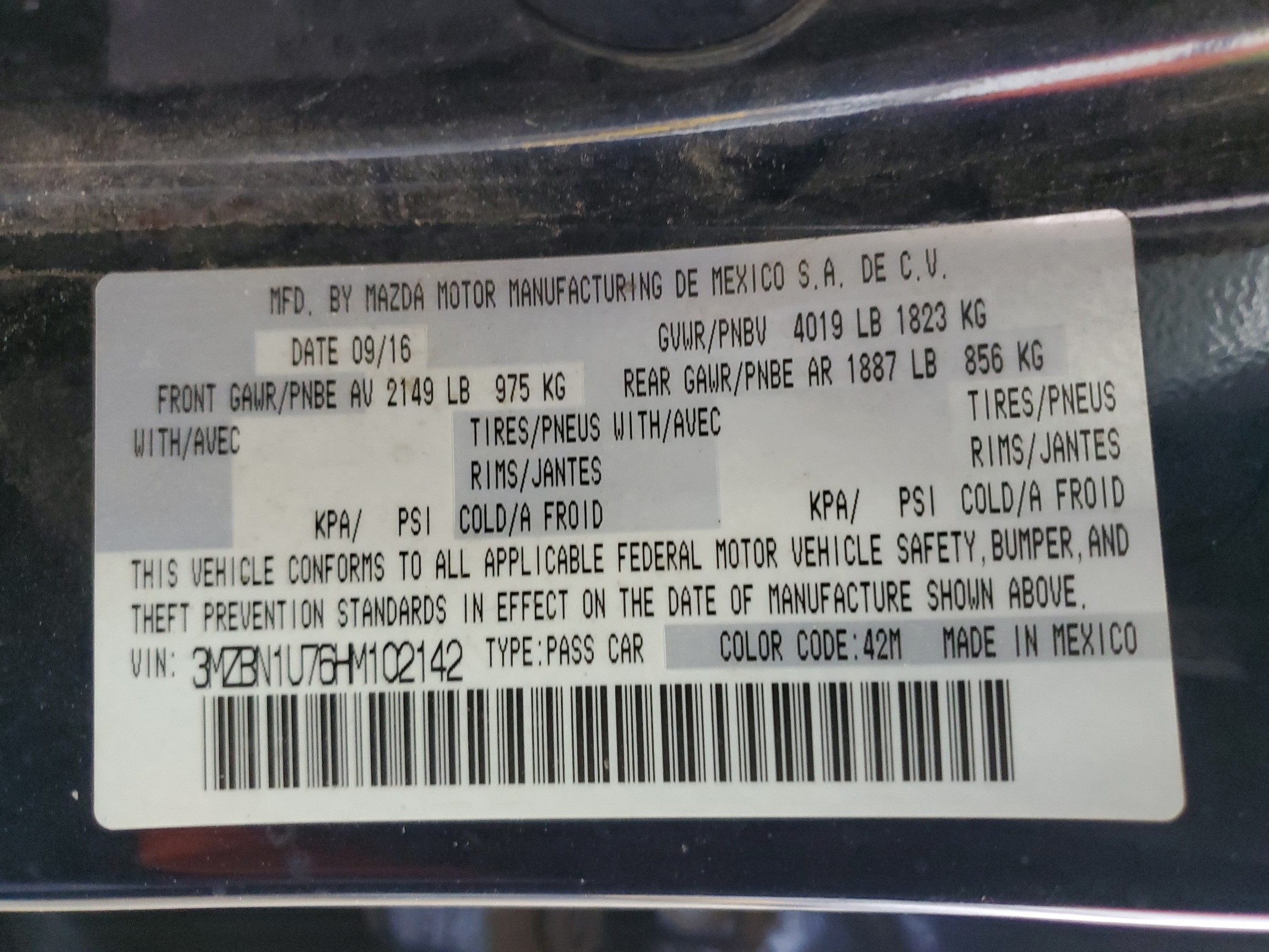 3MZBN1U76HM102142 2017 Mazda 3 Sport