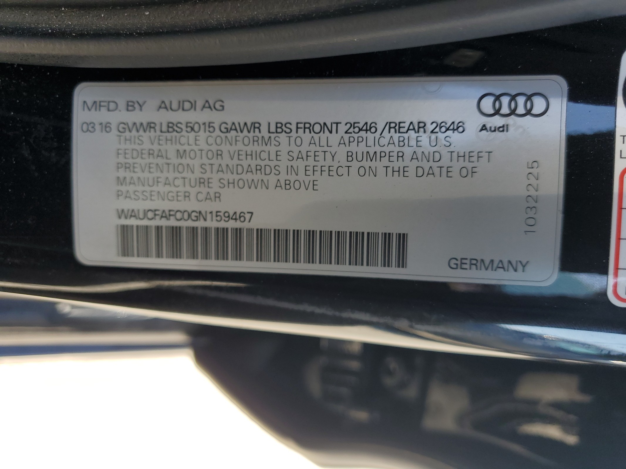 WAUCFAFC0GN159467 2016 Audi A6 Premium