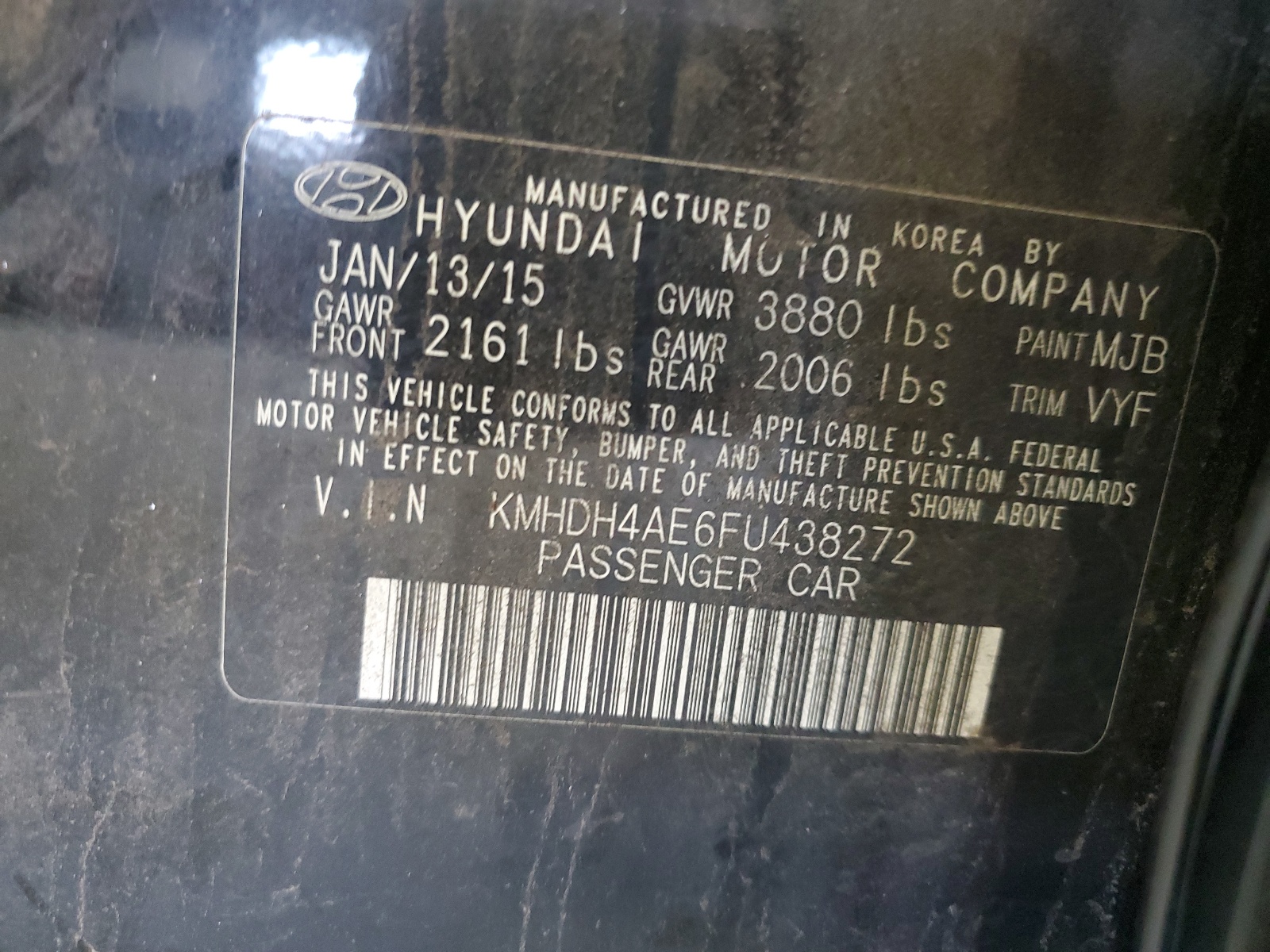 KMHDH4AE6FU438272 2015 Hyundai Elantra Se