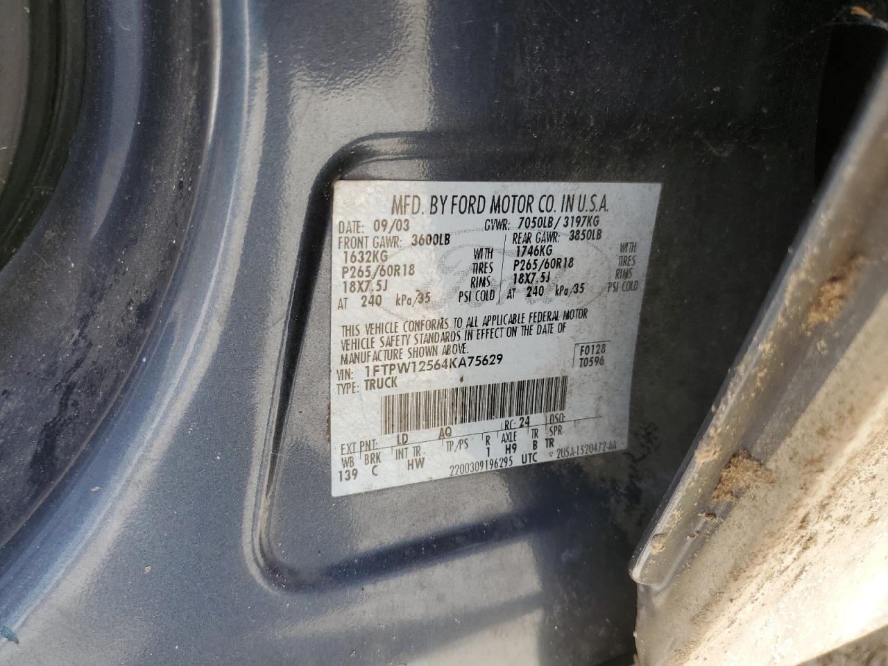 1FTPW12564KA75629 2004 Ford F150 Supercrew