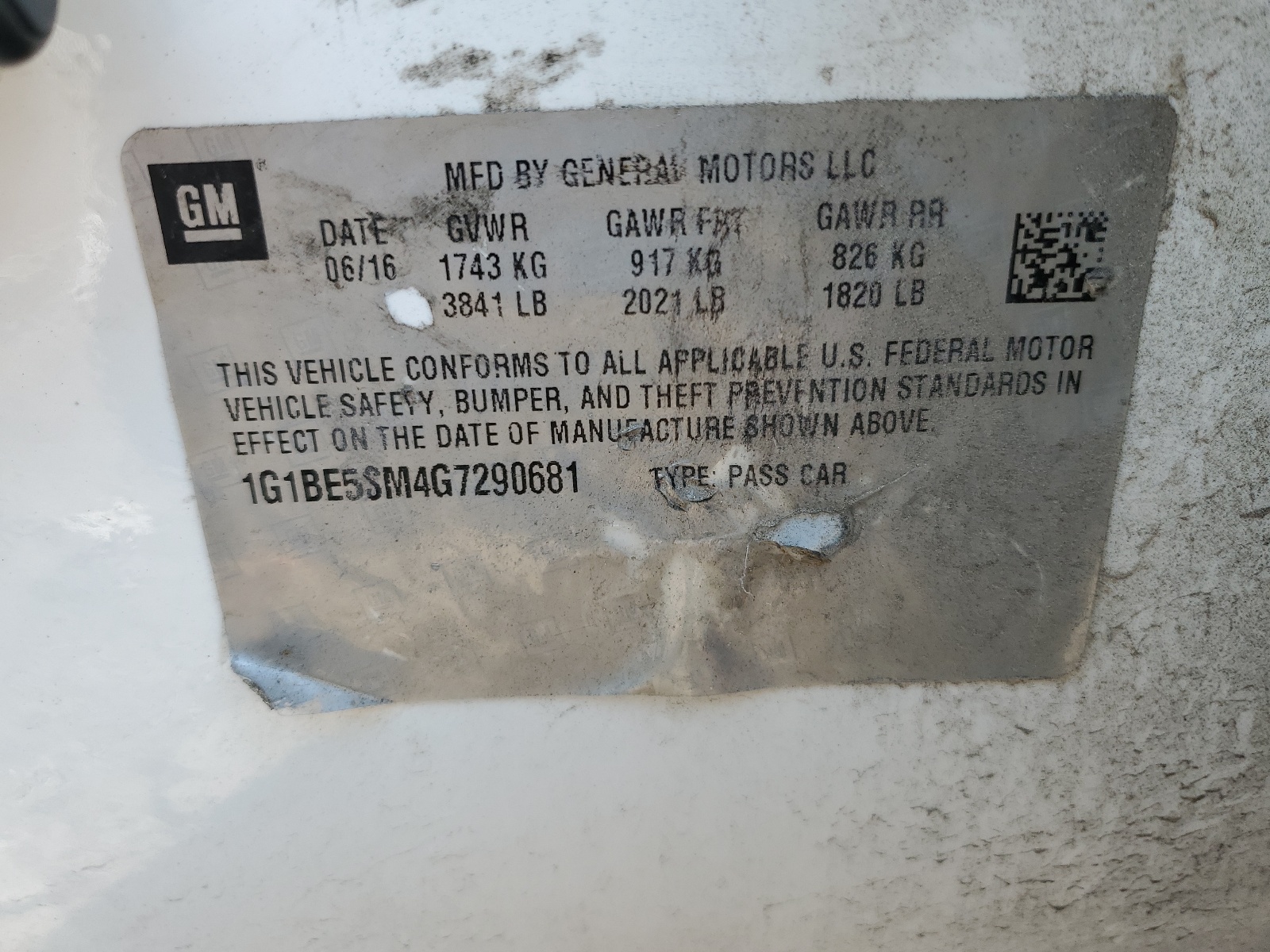 1G1BE5SM4G7290681 2016 Chevrolet Cruze Lt