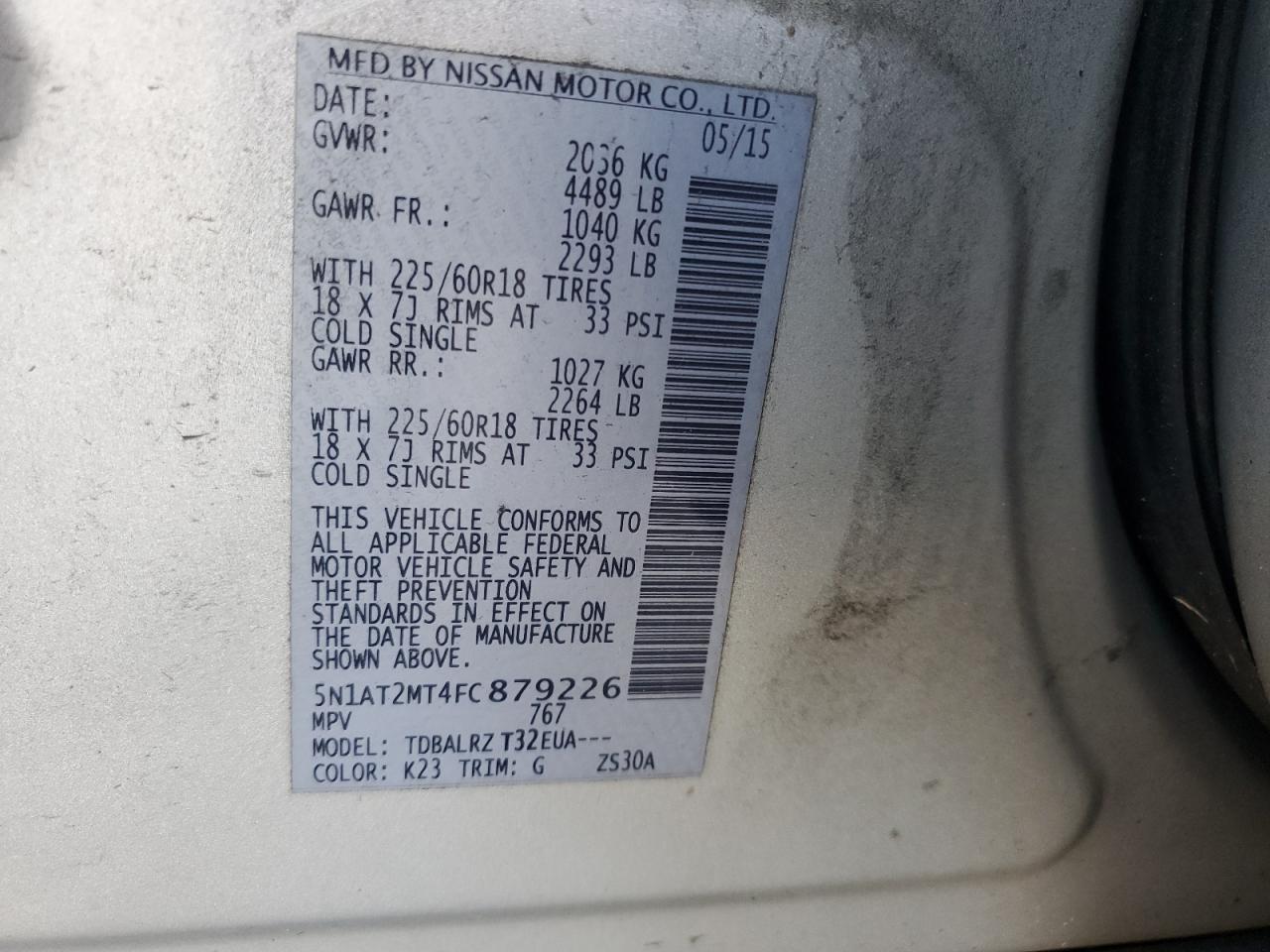 5N1AT2MT4FC879226 2015 NISSAN ROGUE - Image 14