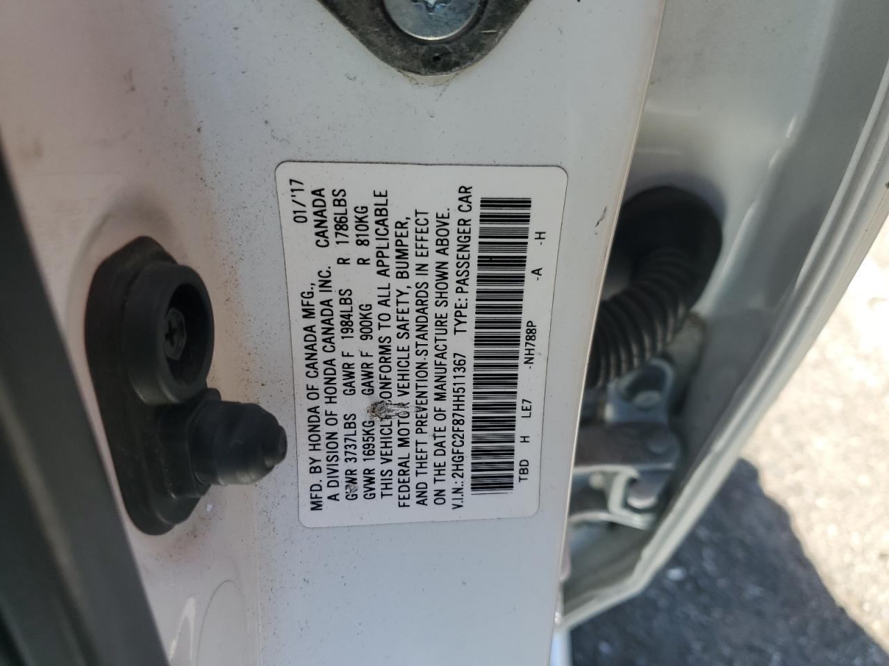 2HGFC2F87HH511367 2017 Honda Civic Ex