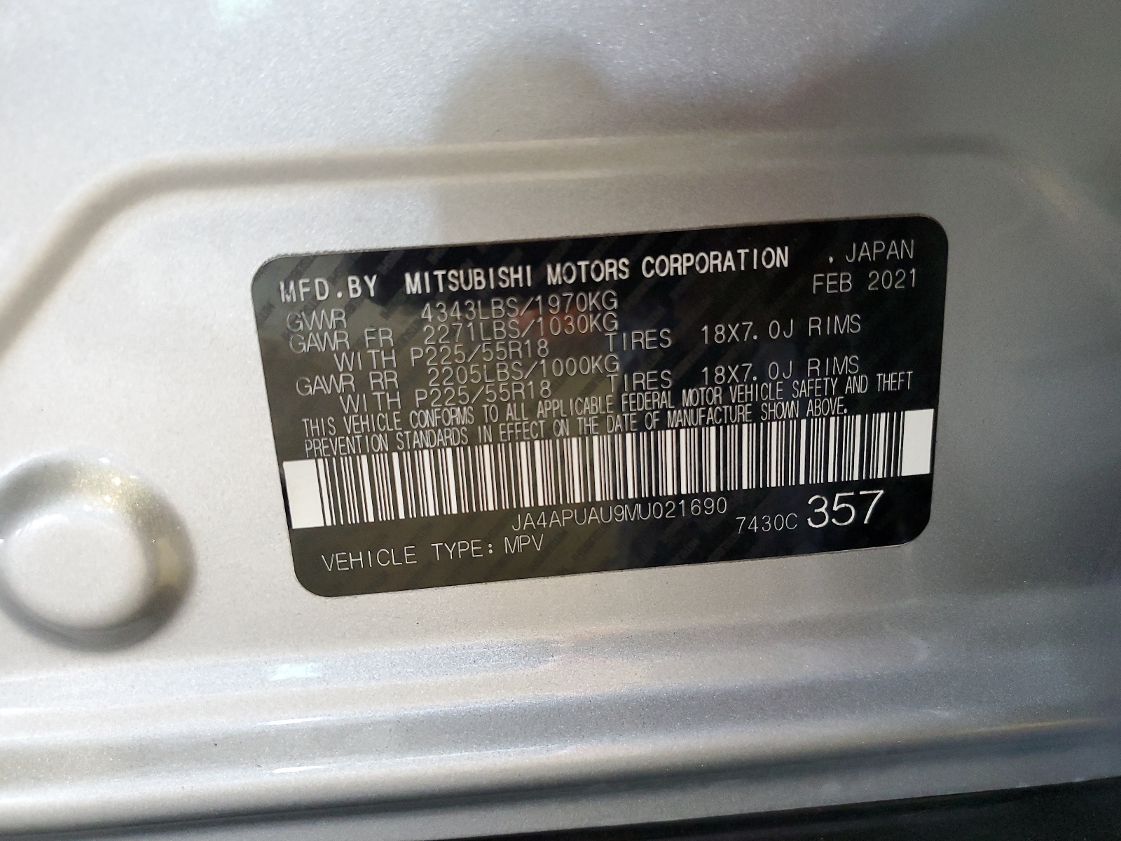 JA4APUAU9MU021690 2021 Mitsubishi Outlander Sport Es