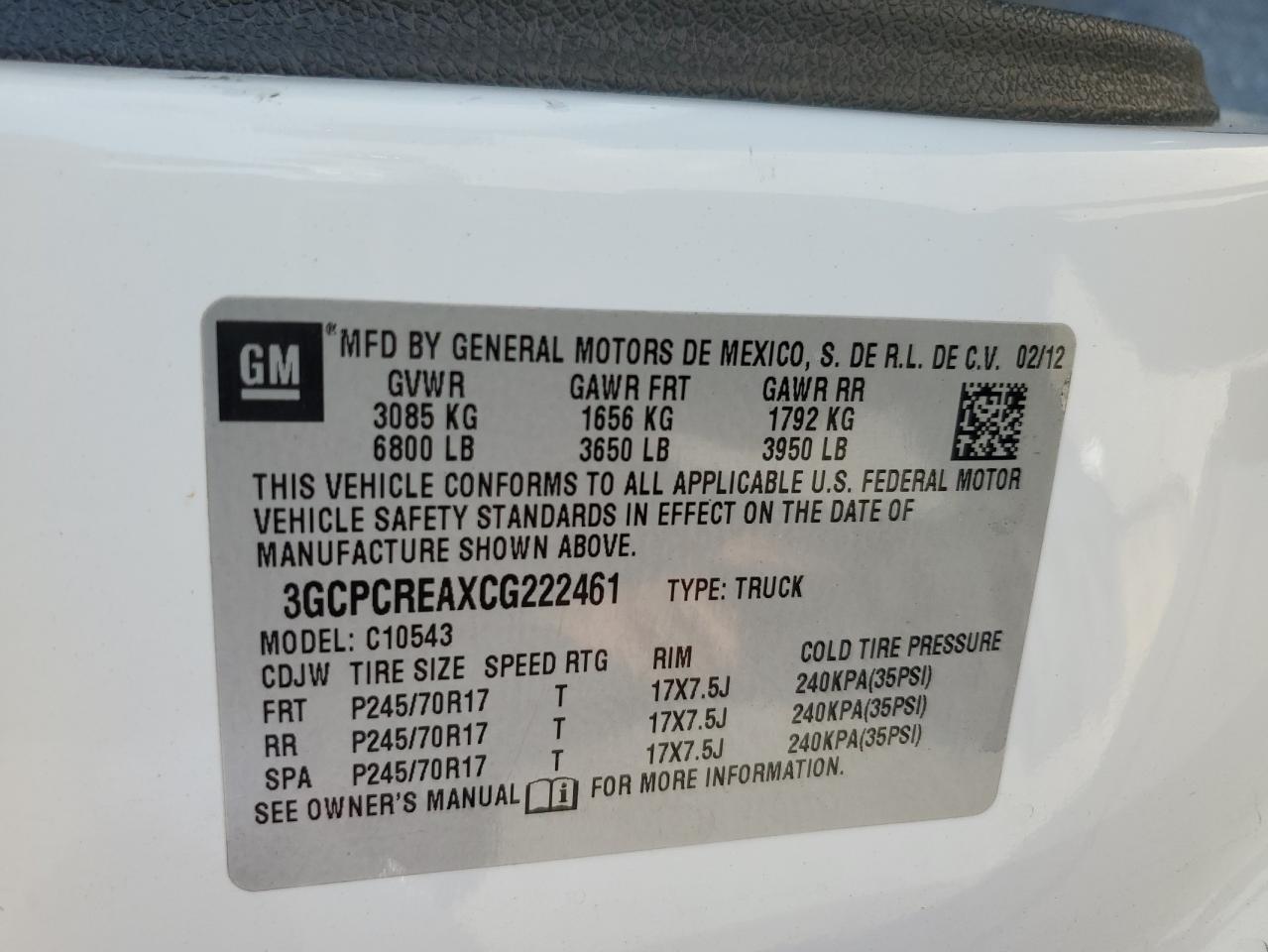 3GCPCREAXCG222461 2012 Chevrolet Silverado C1500 Ls