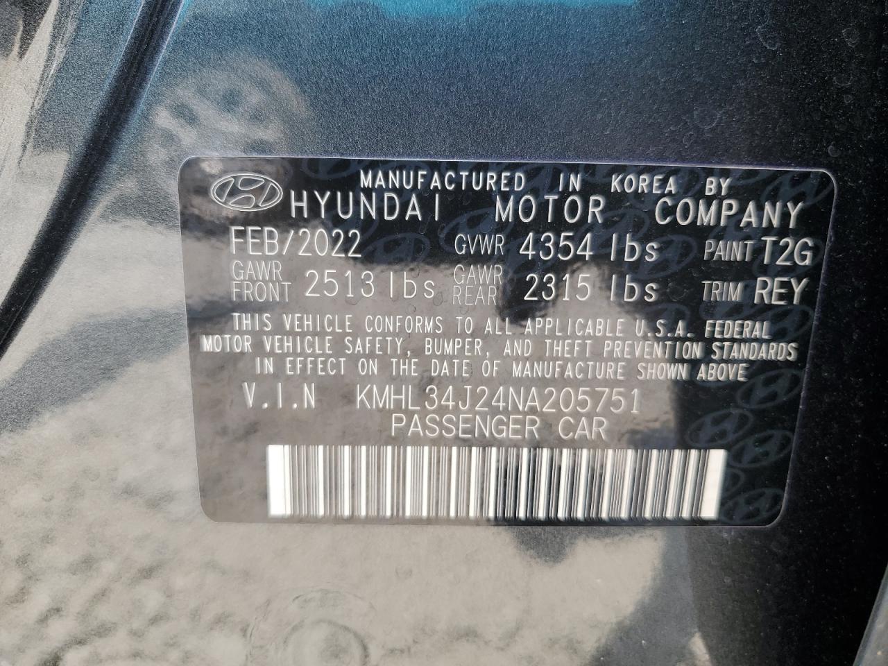 2022 Hyundai Sonata Limited VIN: KMHL34J24NA205751 Lot: 67910994