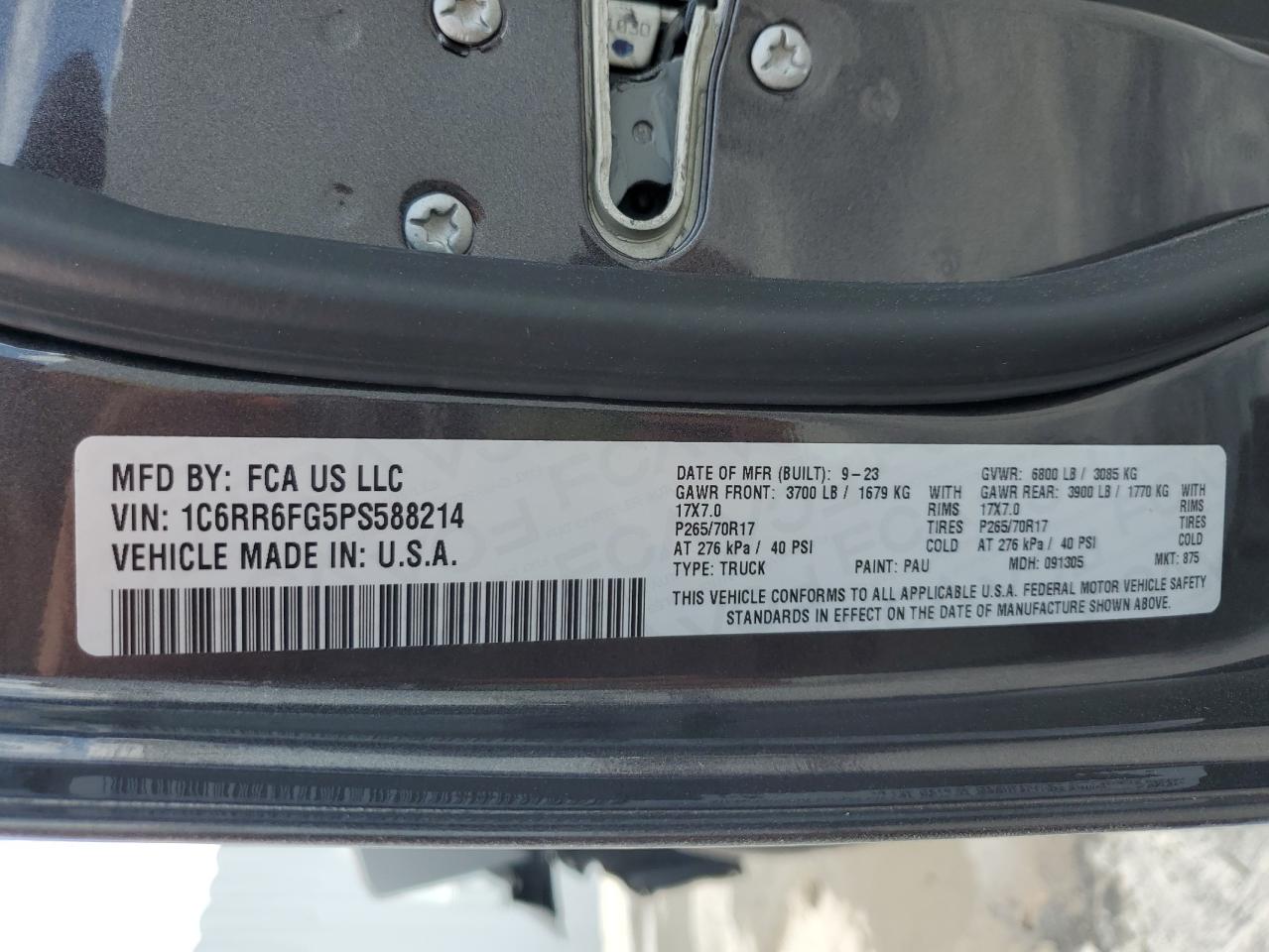 2023 Ram 1500 Classic Tradesman VIN: 1C6RR6FG5PS588214 Lot: 66628874