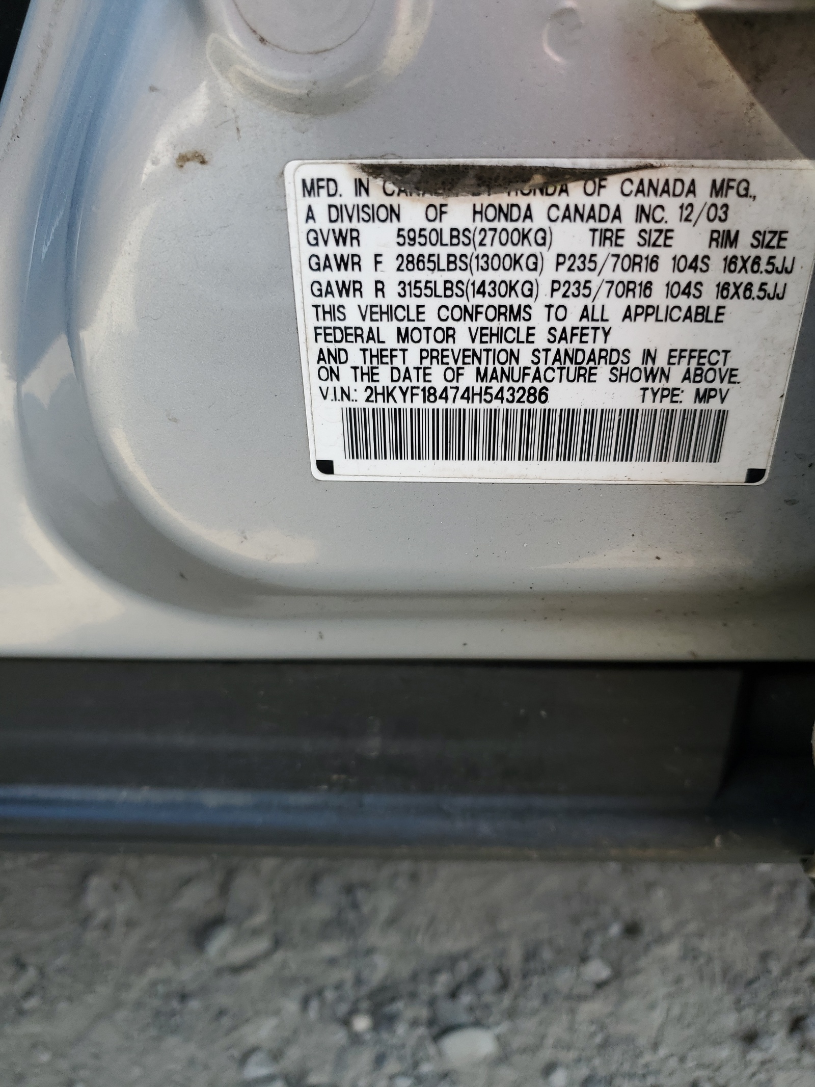 2HKYF18474H543286 2004 Honda Pilot Ex