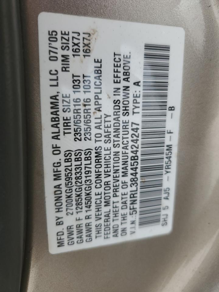 2005 Honda Odyssey Ex VIN: 5FNRL38445B424247 Lot: 65701934