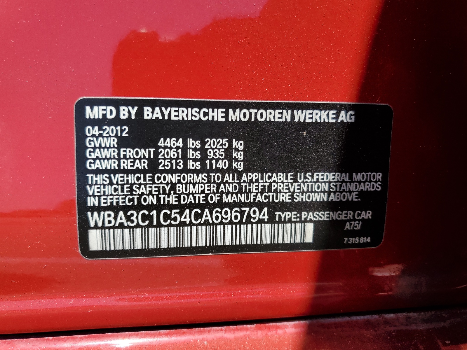 2012 BMW 328 I Sulev vin: WBA3C1C54CA696794